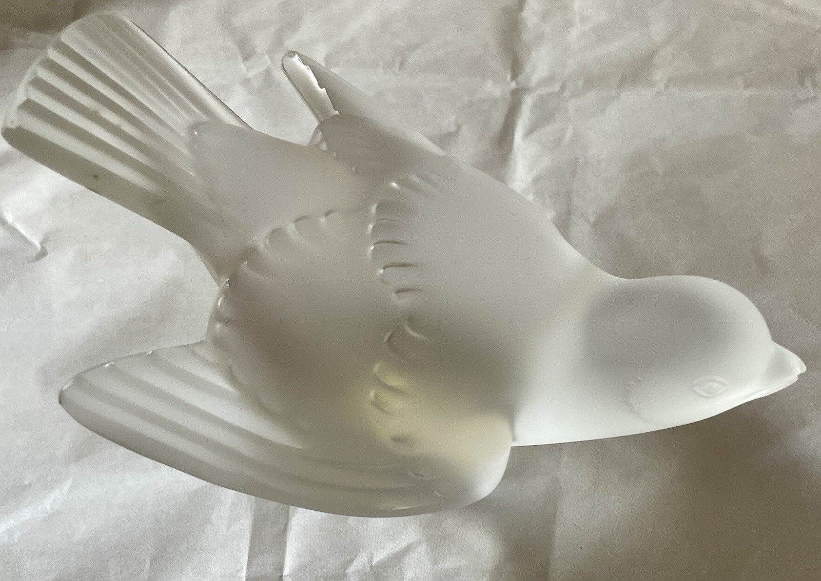 Lalique France Frosted Glass Crystal Angry Sparrow Bird Wings Out VTGRare France