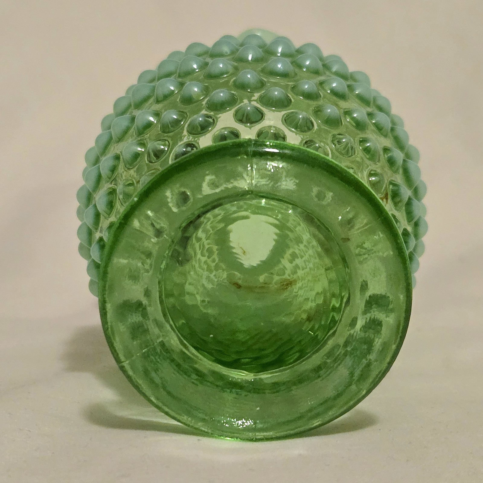 Art Glass Hobnail Vaseline Uranium Flower Bud Vase Opalescent Topaz Fenton Vtg