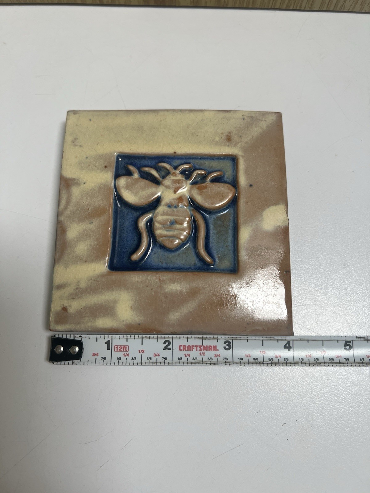 Frog And Bee 3D Tiles 4” Square Set Of Two Hand Made Pottery