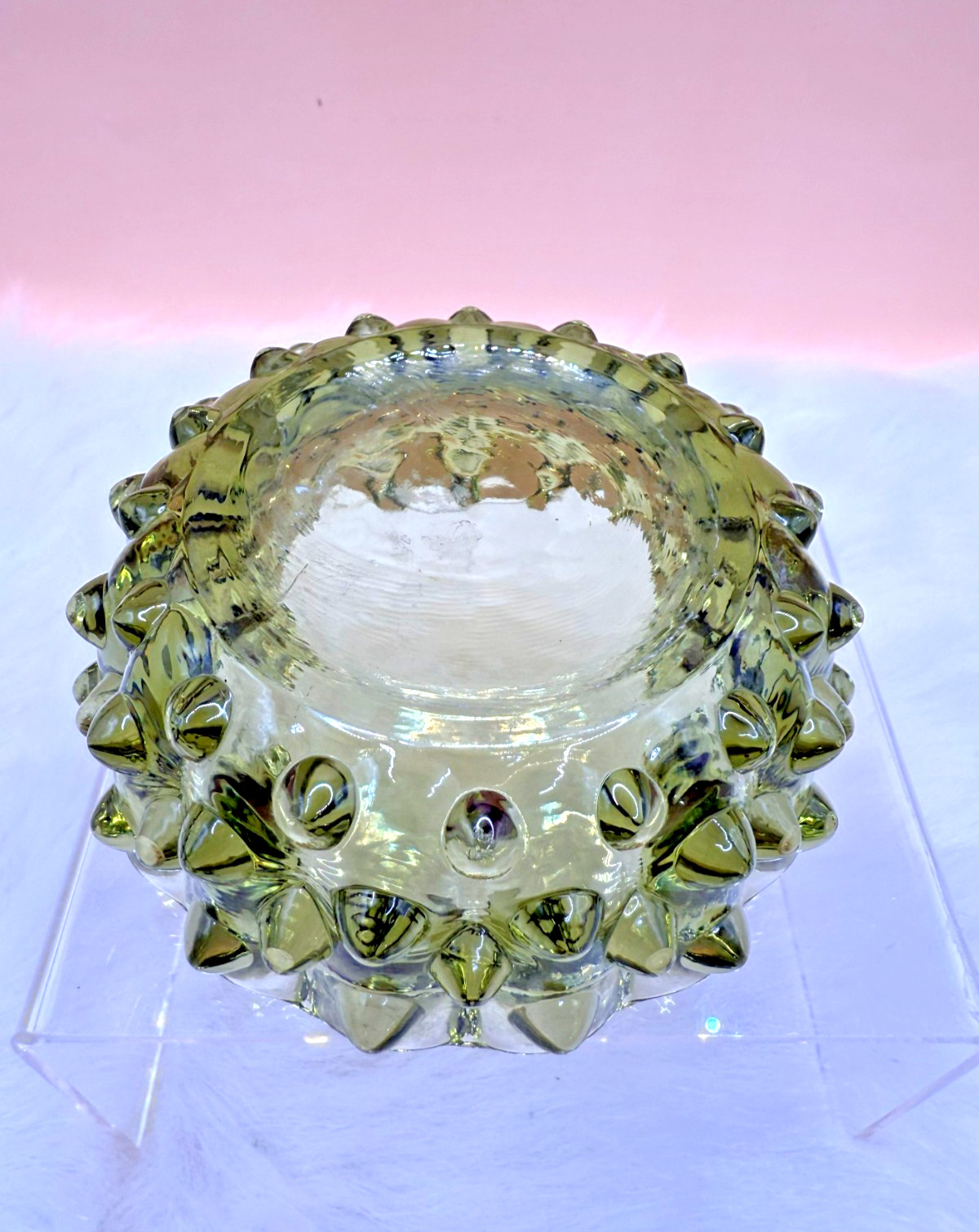 Vintage Ashtray Pair-Fenton Colonial Green Glass Hobnail & Handcarved Alabaster