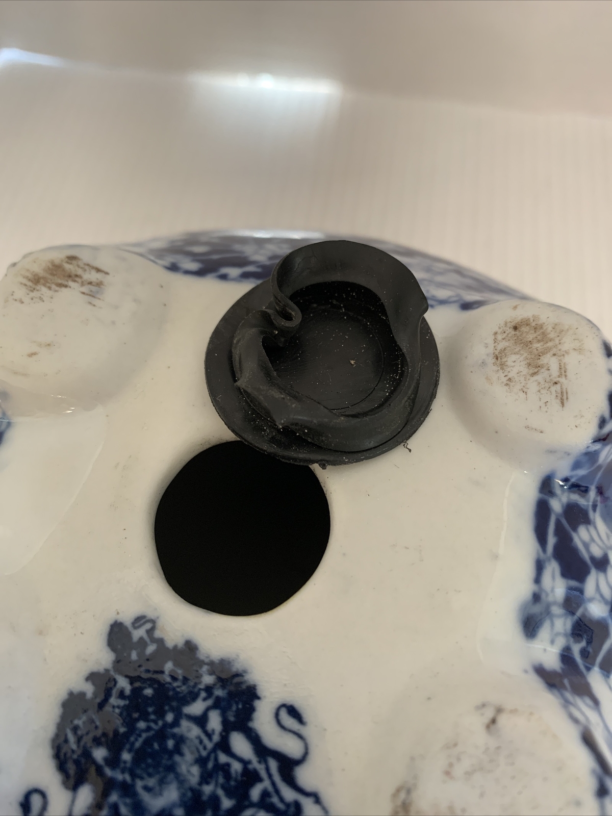 Vintage VICTORIA WARE IRONSTONE Blue White Floral Calico Pattern Piggy Bank EUC