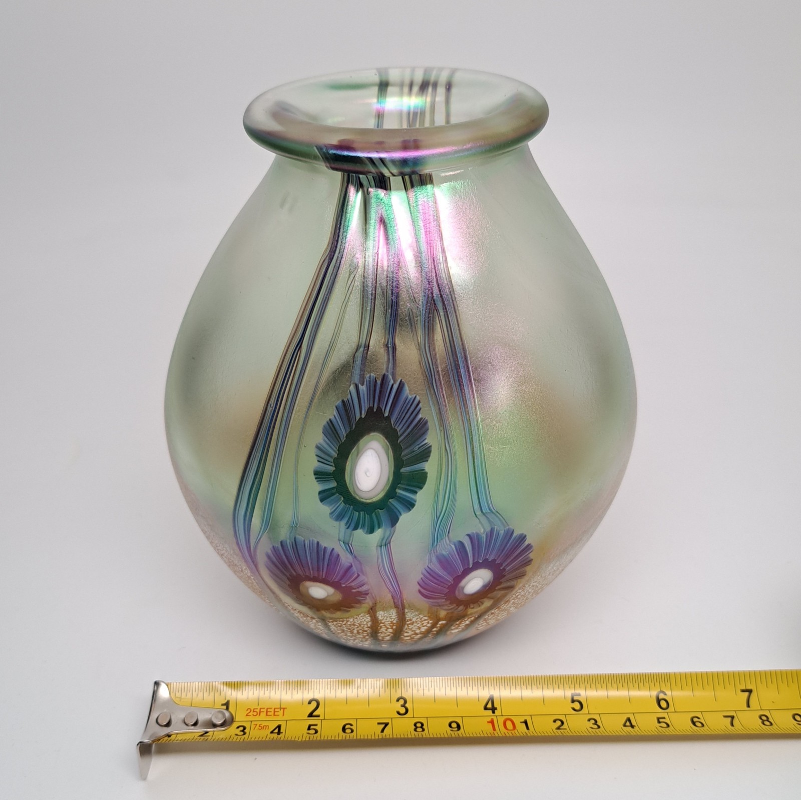 Robert Eickholt Art Glass Iridescent Seascape Hyacinth Pillow Vase Handblown