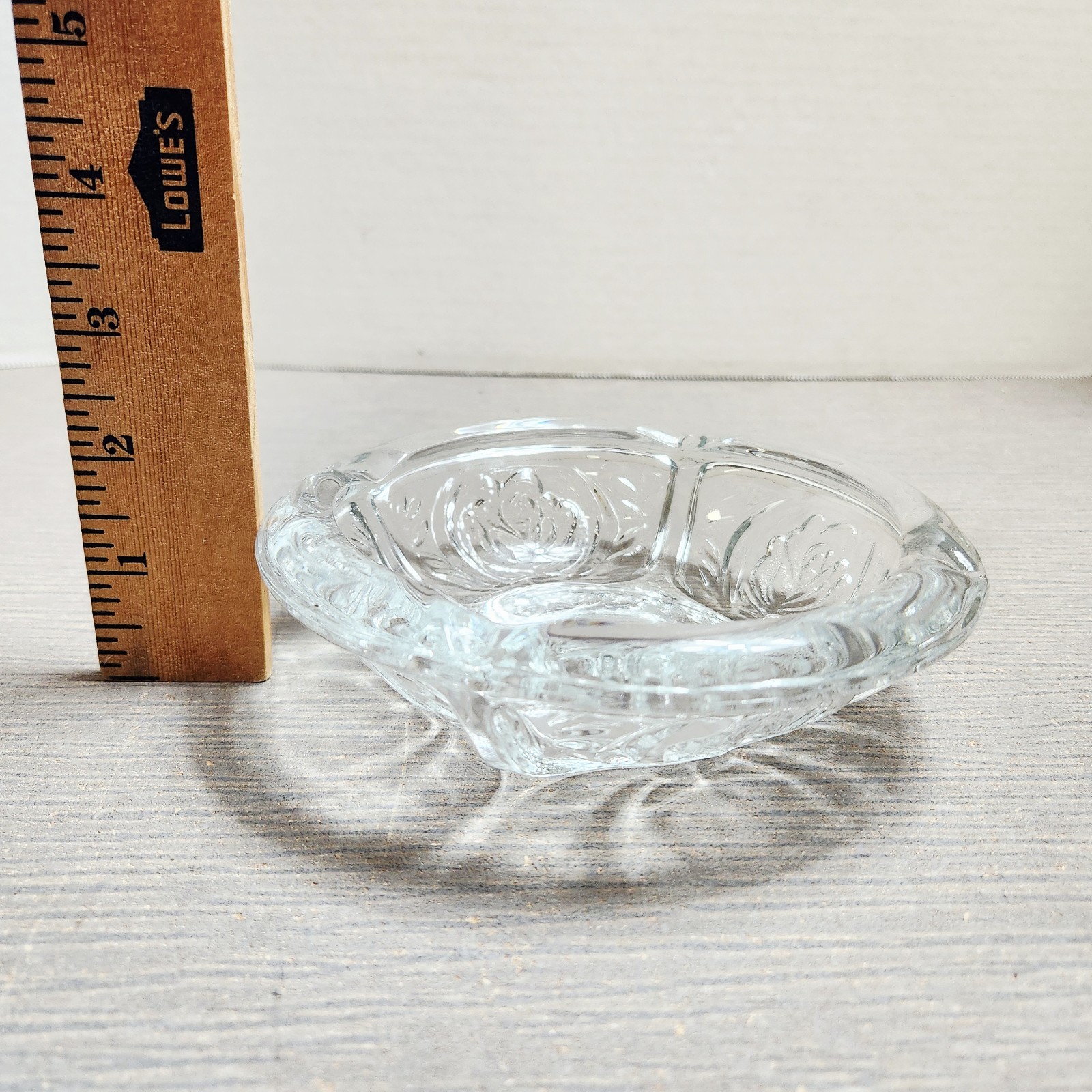 Vintage 6″ Glass Ashtray KIG Indonesia Pressed Glass Rose Pattern 4 Rest
