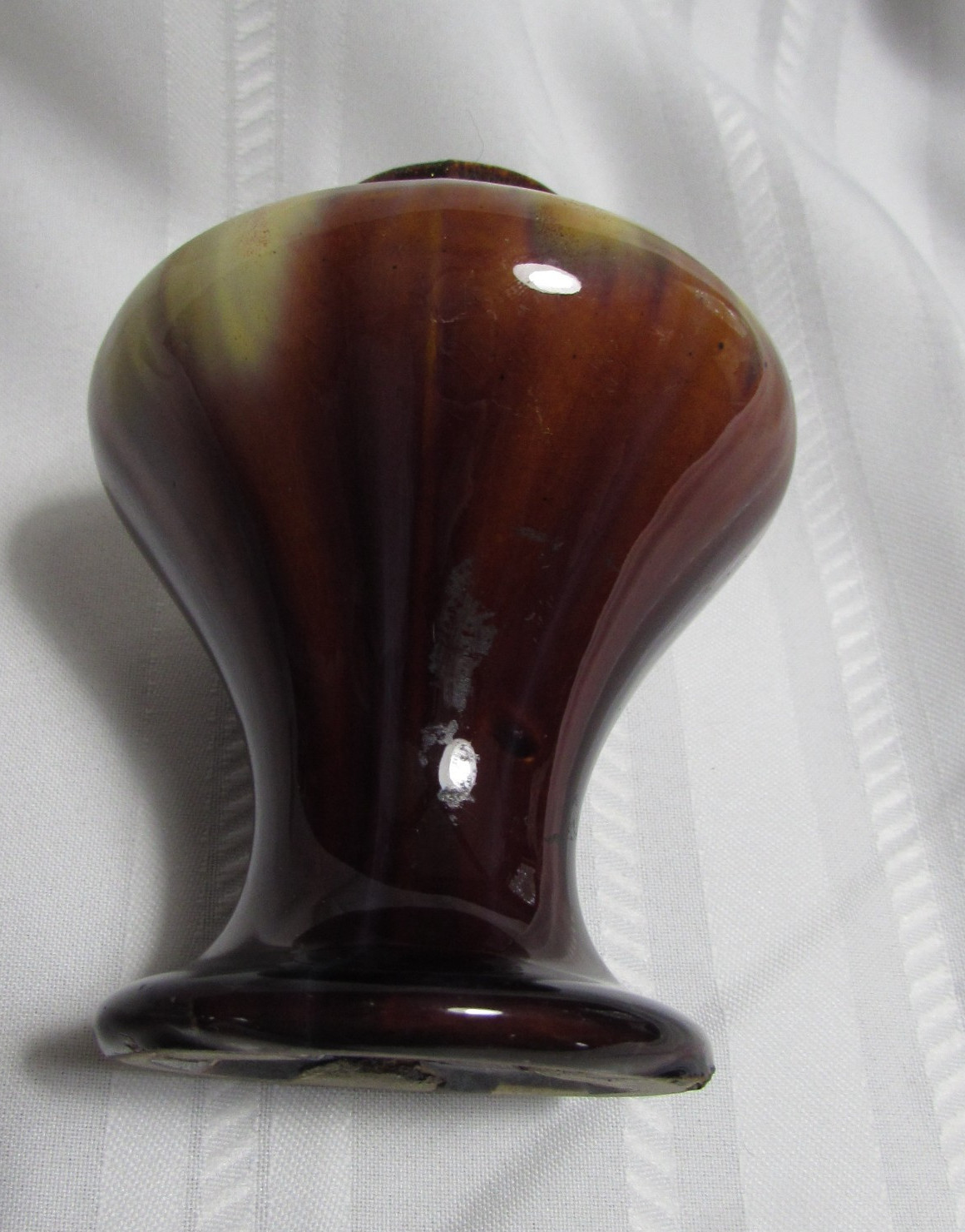 Small MCM Brown Mottled Drip Glaze Belgium Pottery Vase 4 1/4″ Tall