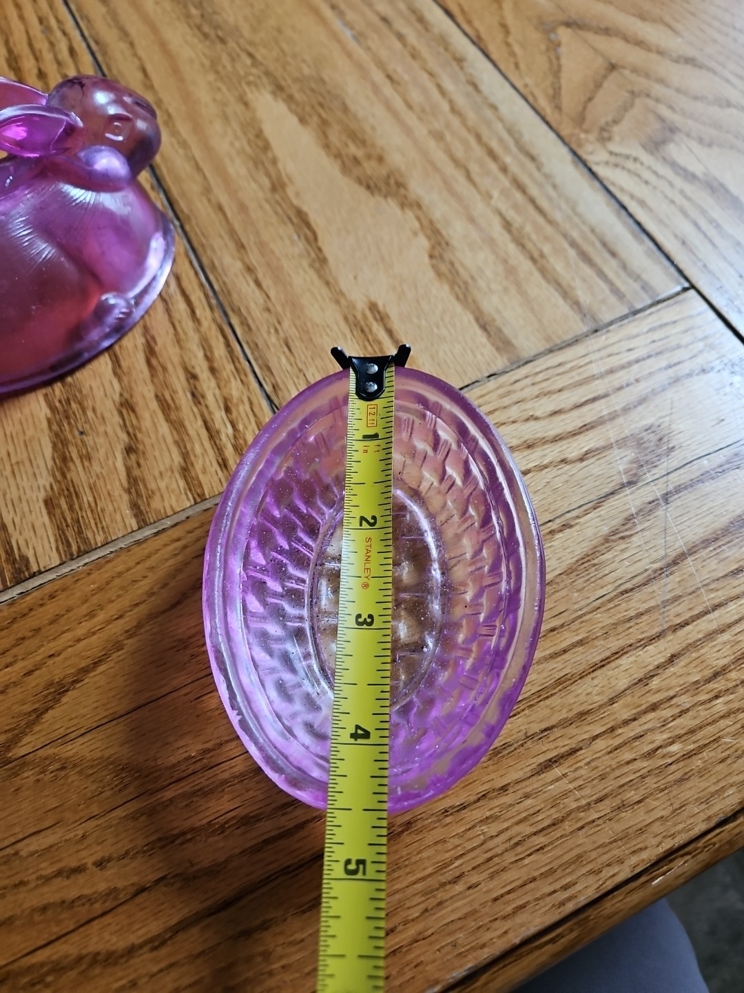 Glass Bunny On Nest Covered Trinket Dish Vintage Pink