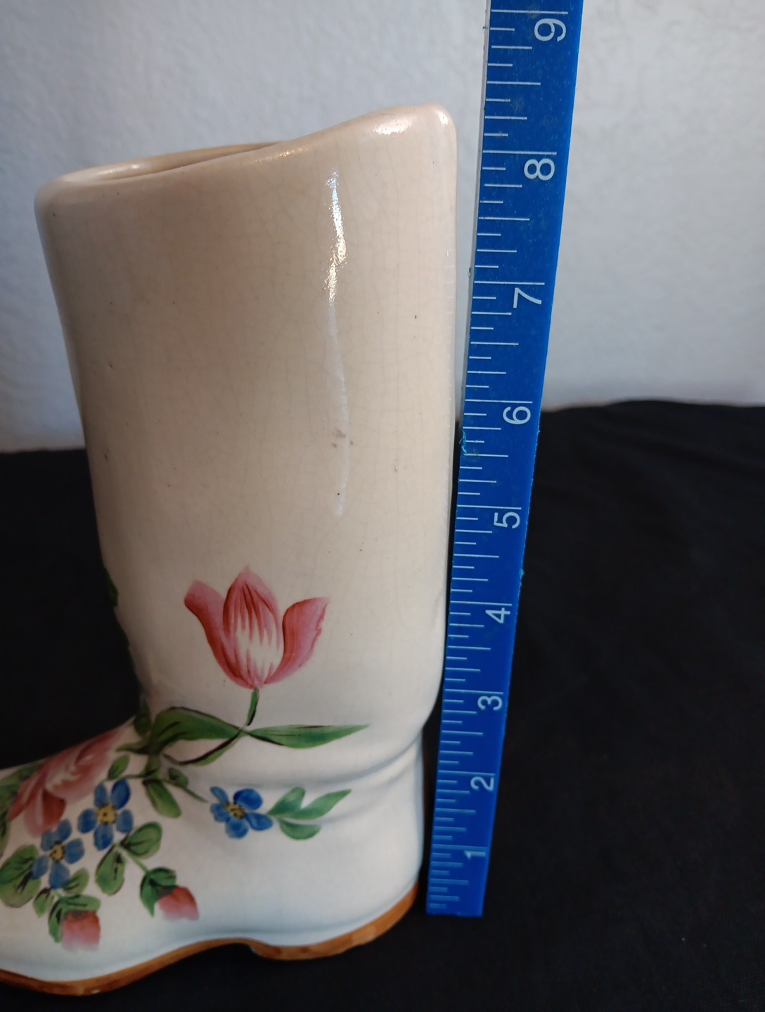 VTG Blue Ridge Pottery Cowboy Boot Vase Southern Floral Western Hand Painted