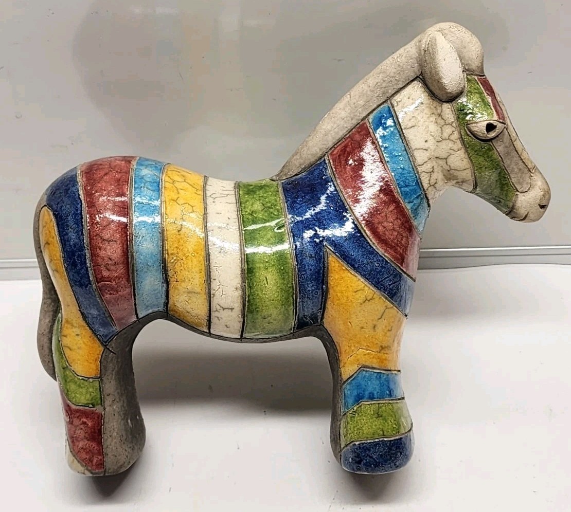 Colorful Zebra/Horse Handmade Pottery Figure Made In South Africa
