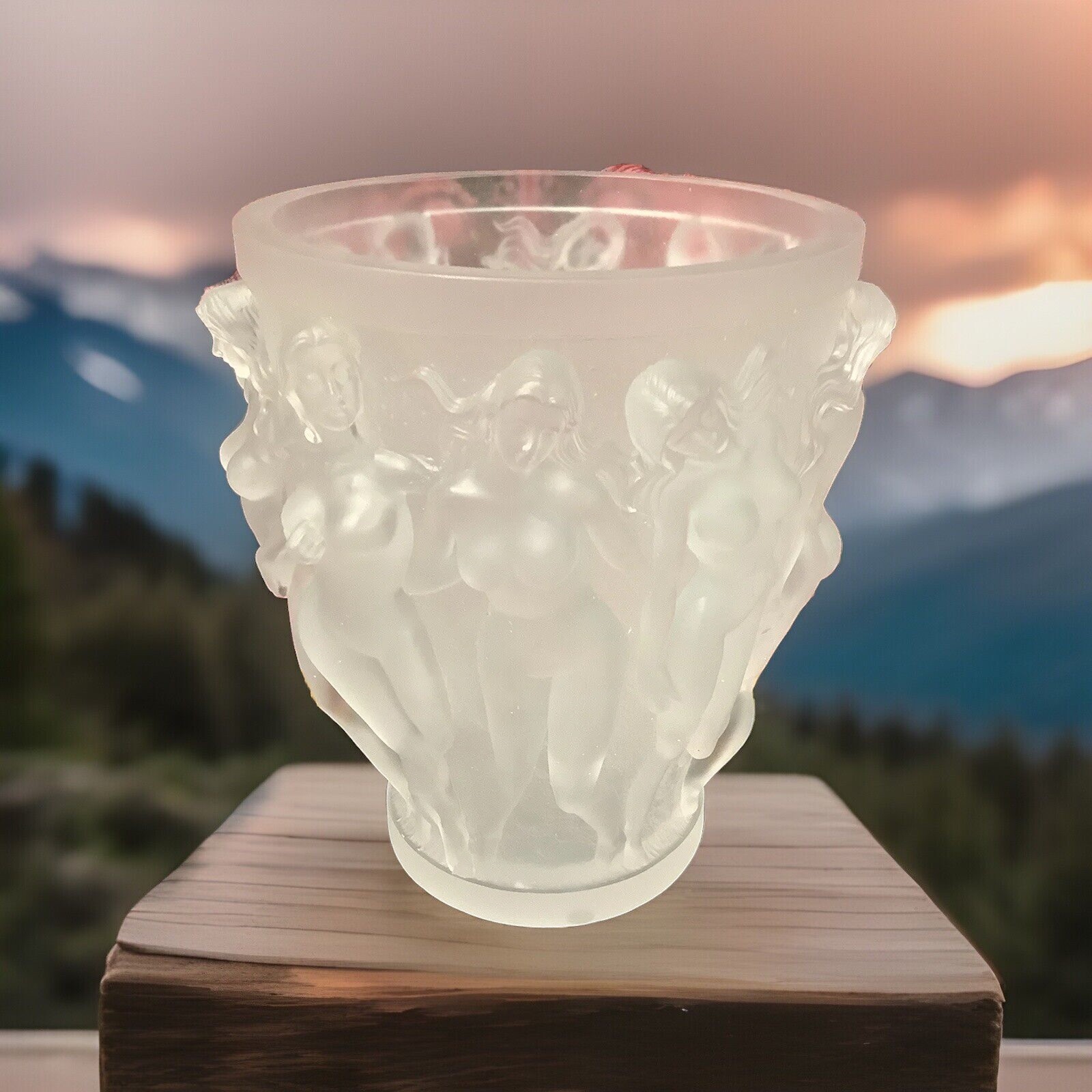 Xl Bacchantes Nude Clear Ladies Crystal Vase H10” Heavy 11llb Maker Unknown