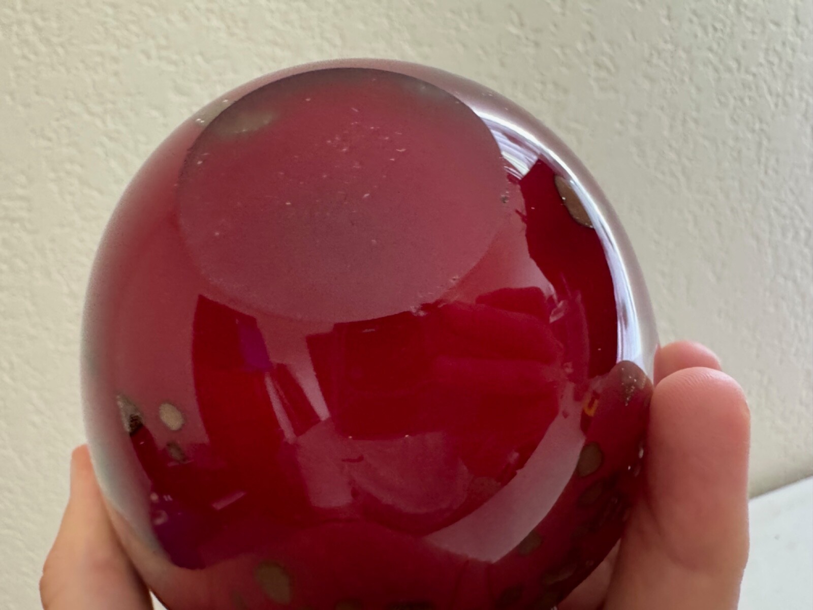 Blown Art Glass Red Vase w/ Gold / Copper Speckles
