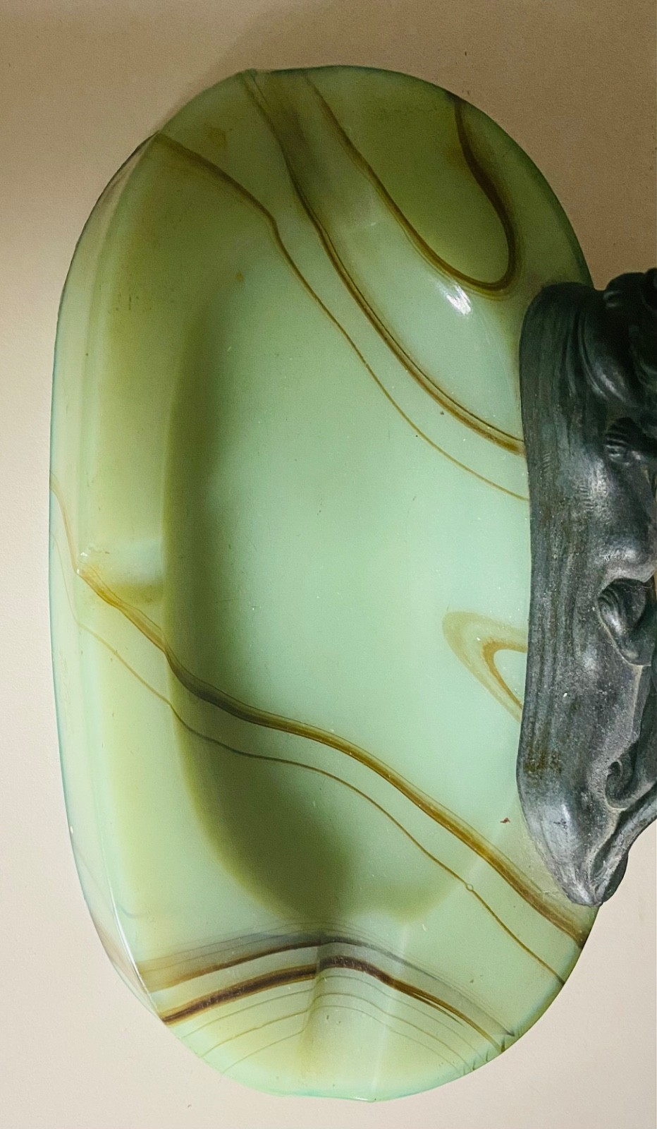 Vtg Houze Akro Agate Slag UV Glow Uranium Glass Ashtray RARE FIND