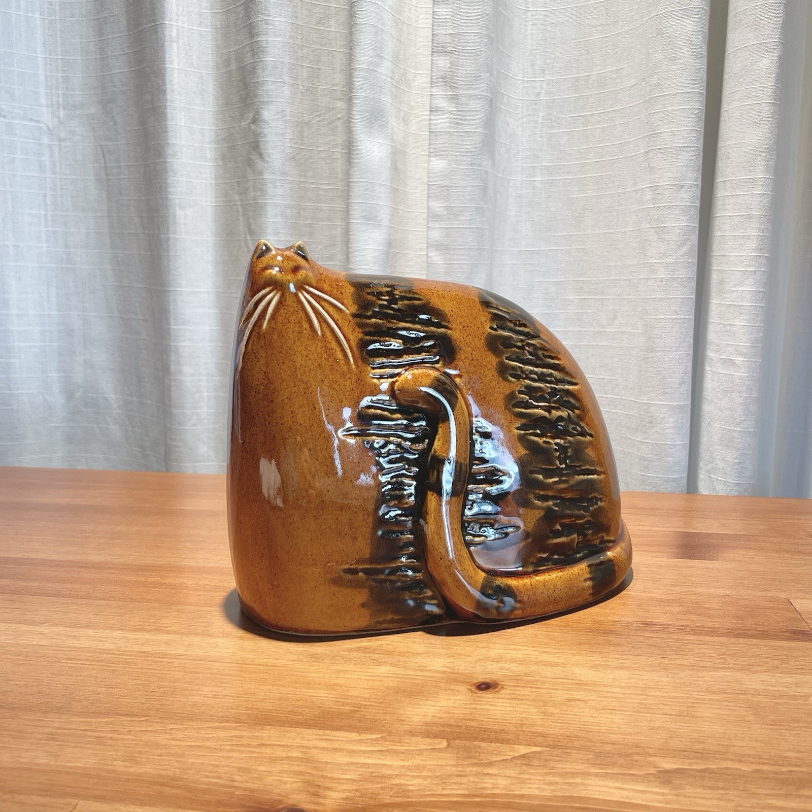 VTG 70’s Mid-Century English Ceramic Big Cat Small Head Brutalist Orange Pottery