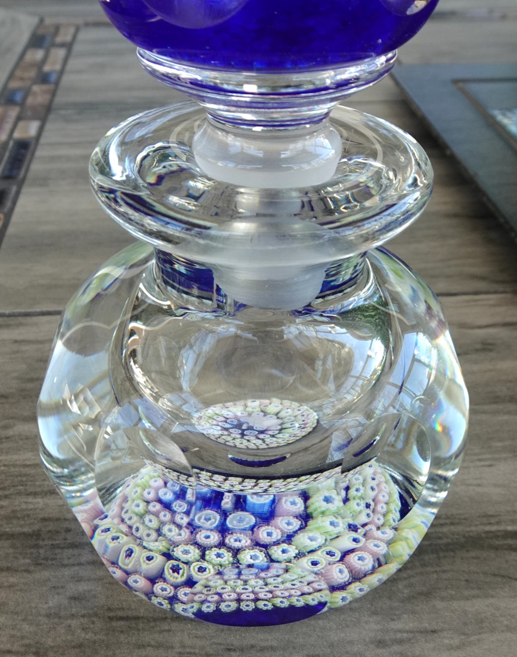 Large John Deacons StK Cane Millefiori Paperweight Style Inkwell Bottle Faceted