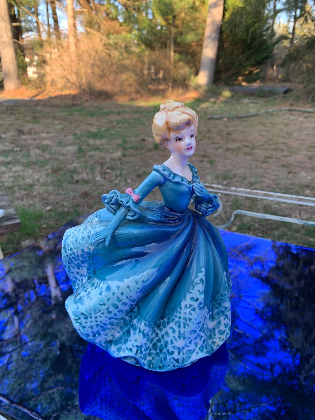 RELPO Lady Planter Head Vase 1950s MCM Blue Ball Gown #5714 MINT COND Japan