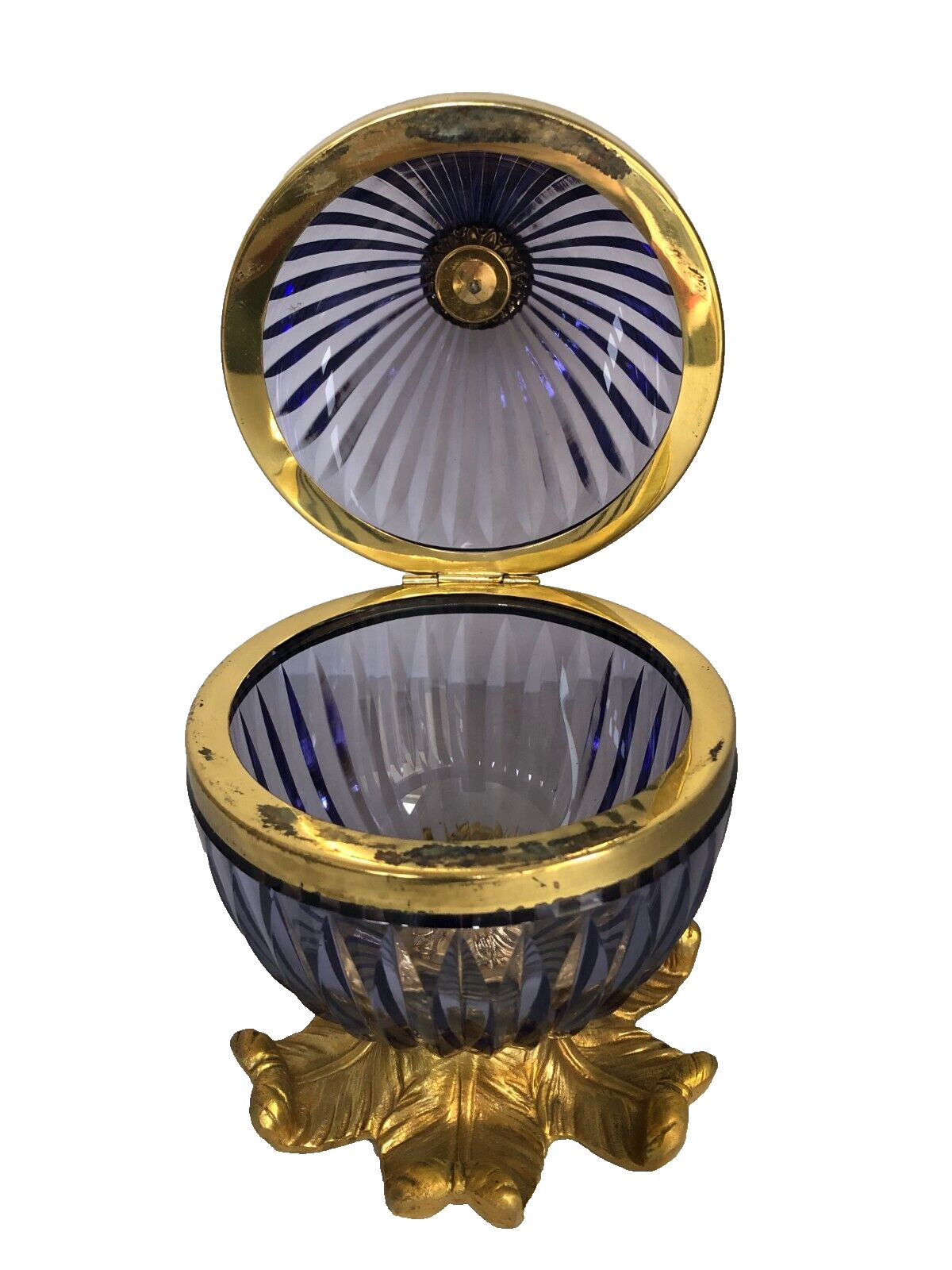 Antique French Hand Cut Light Amethyst Color Hinged Box with Double Head Eagle.