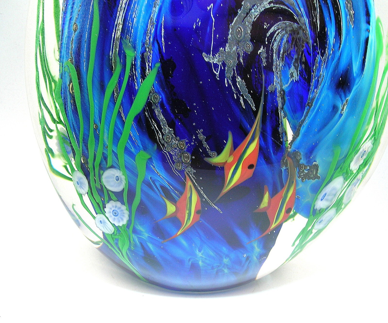 ZELLIQUE STUDIO LARGE FISH AQUARIUM DOUBLE SIDED ART GLASS 8 3/4″ TALL -B. OFFER