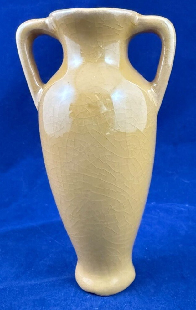 Small 4 5/16 Inch Yellow Glazed Double Handled Ceramic Vase