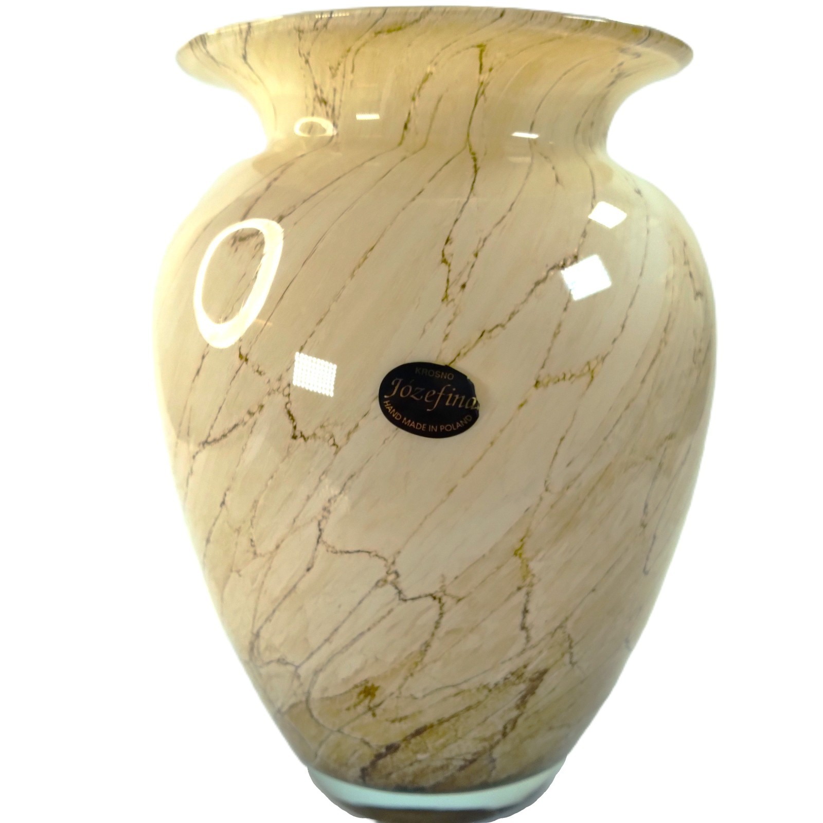 Jozefina Krosno Art Glass Marbled Tan and Brown Ombre Base Clear Cased 9″x6″