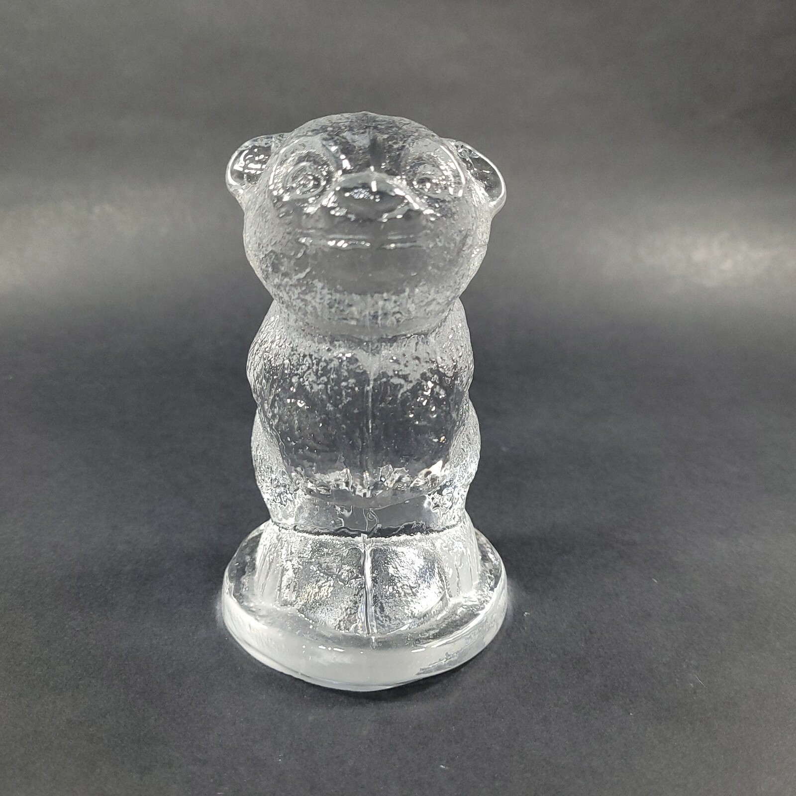 Clear Art Glass Bear Figurine Solid Clear Standing 4.75 in Tall Paperweight