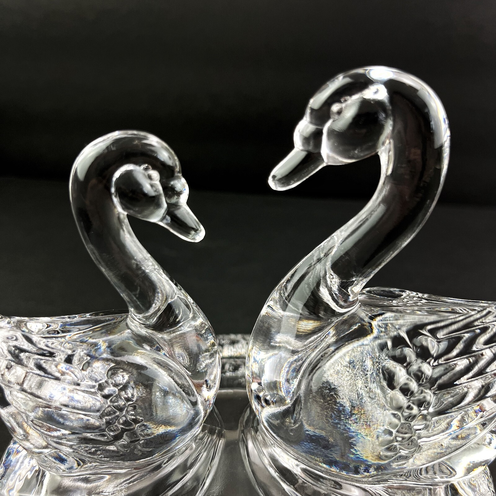 Vintage Royal Crystal Rock Figurine Swan & Cygnet Wildlife Italian Crystal Clear