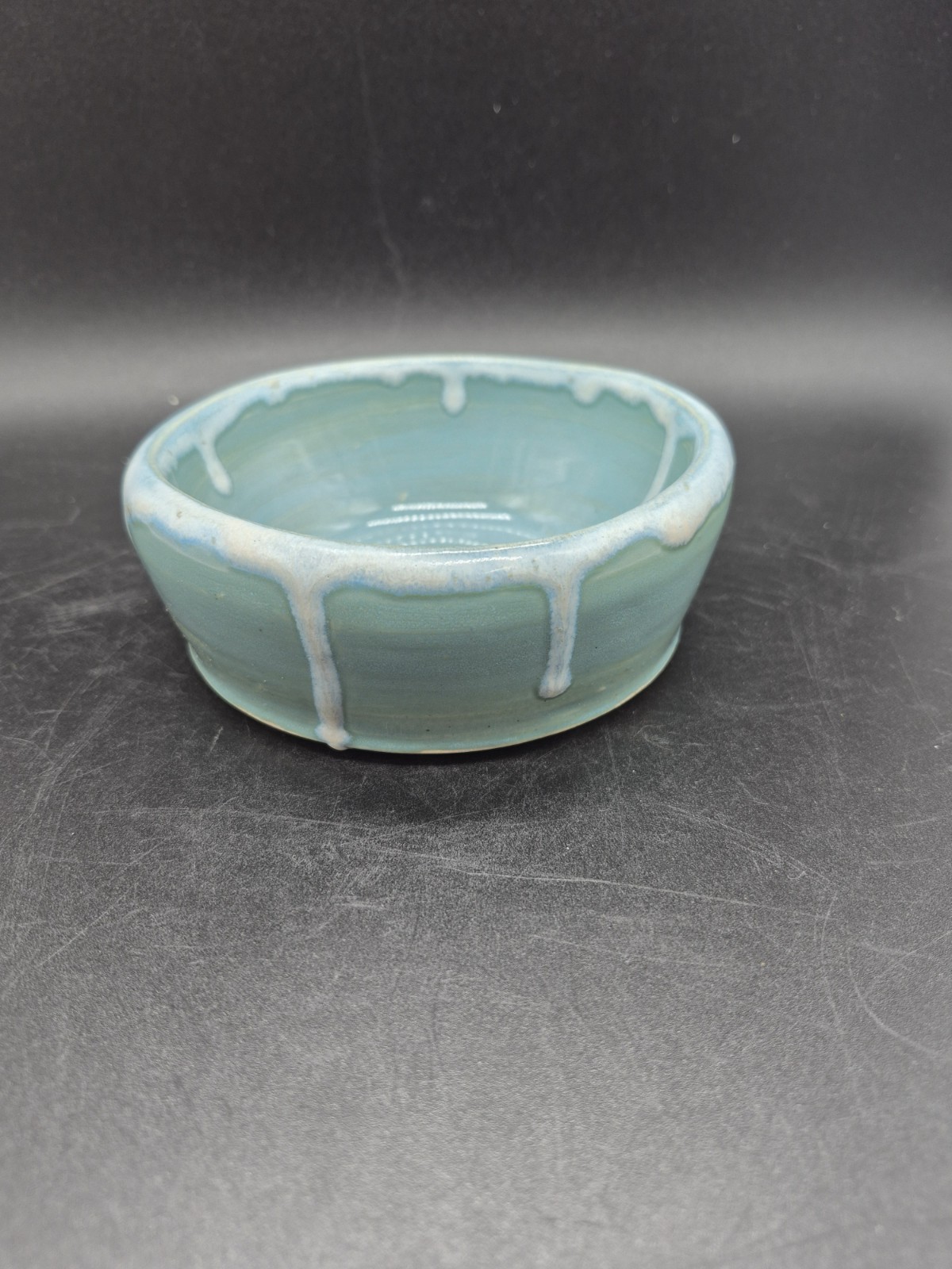 Handmade Pottery Bowl. Robin’s Egg Blue W/ White Drip Glaze Accents. Stamped NJM