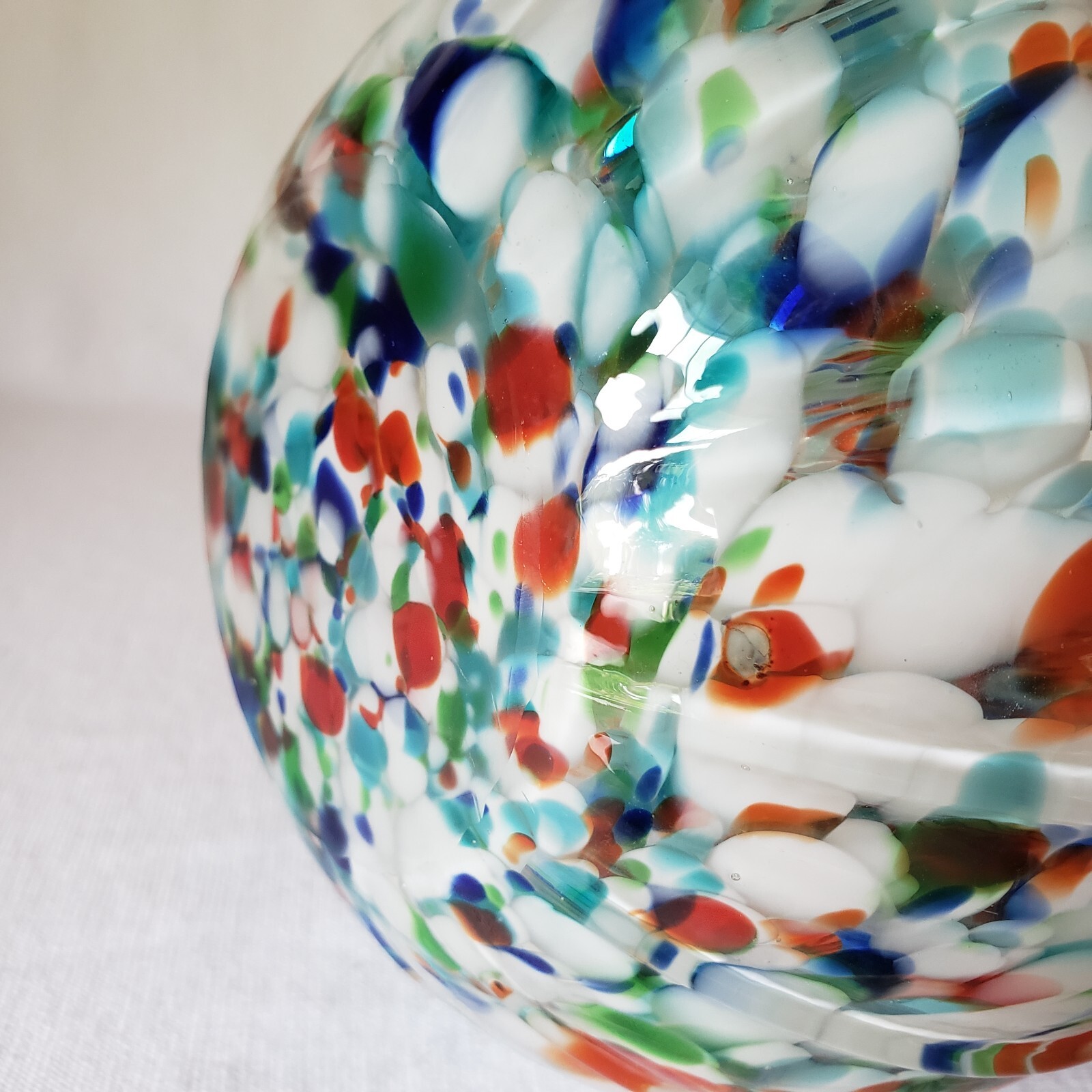 Studio Art Glass Confetti Vase Hand Blown Multicolor Ribbed Wavy Lip 5.25″H 2+lb