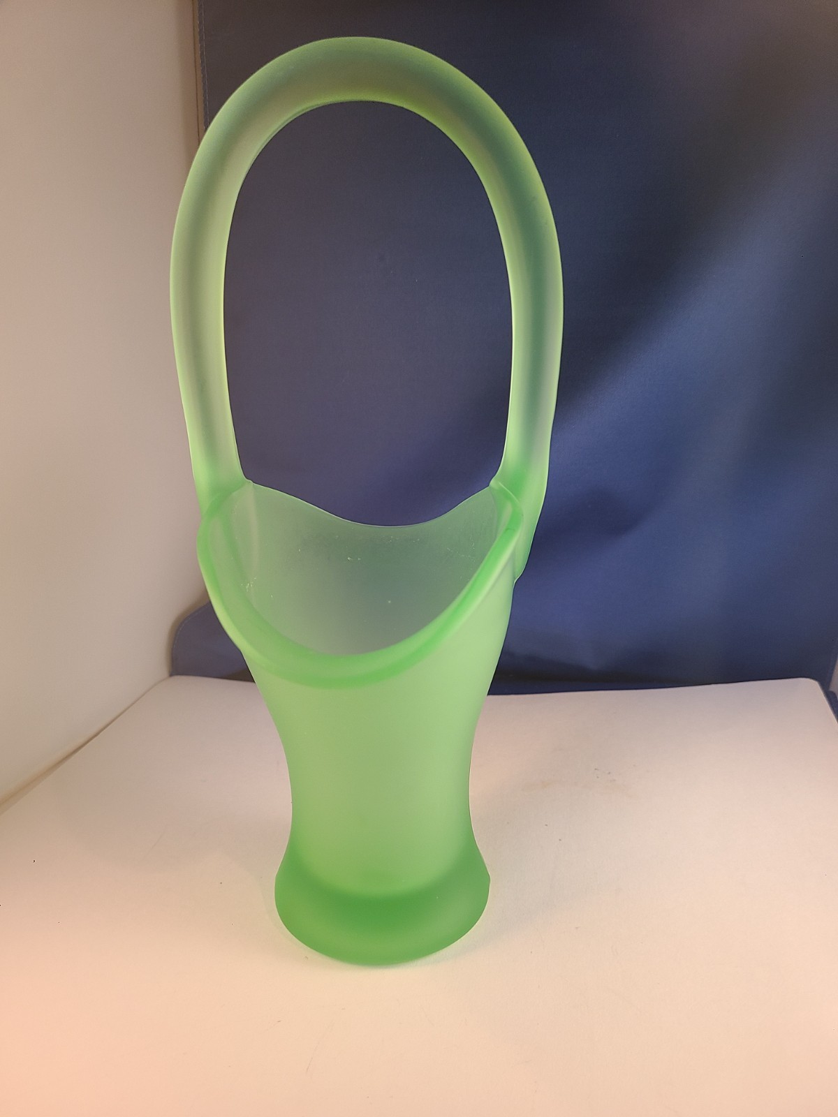 Vintage Tiffin Vaseline Glass Basket Yellow Green Satin Frost Uranium 11in Tall