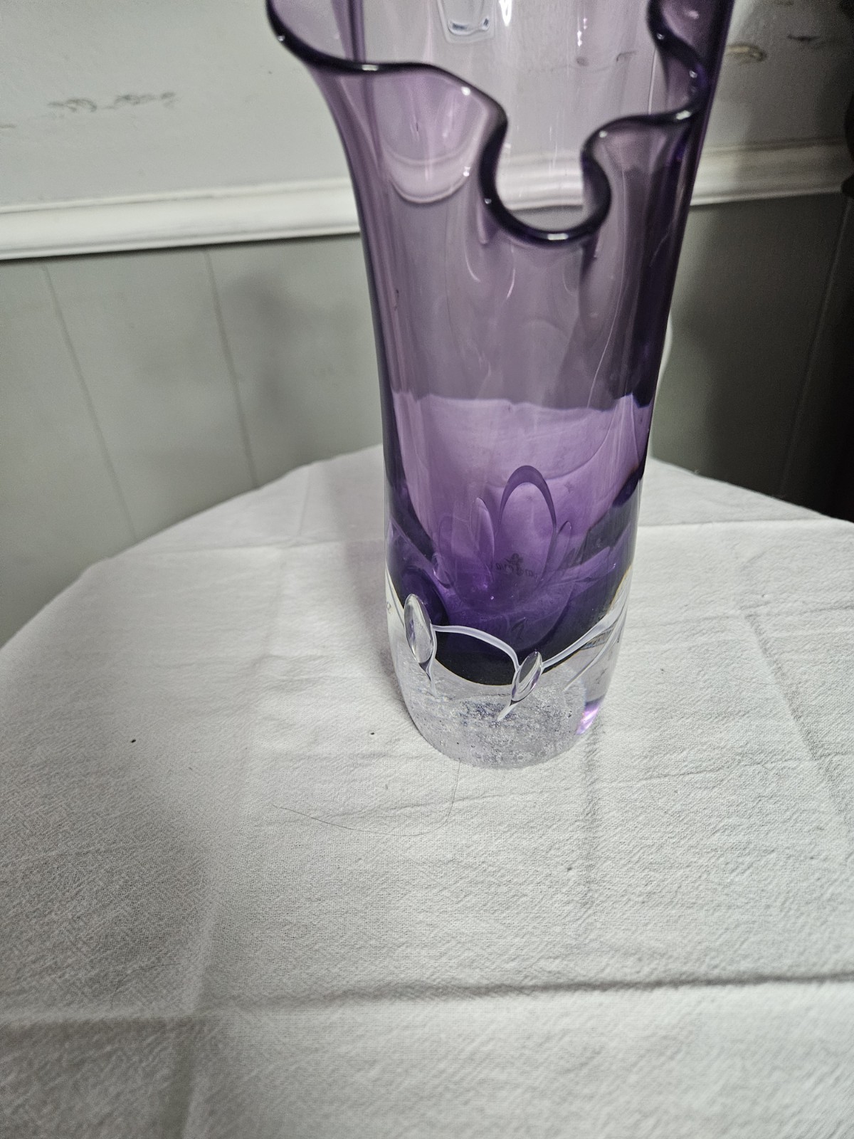 OOAK Polish Hand Blown Free Form Purple Art Glass Vase Signed Adam Jablonski NIB