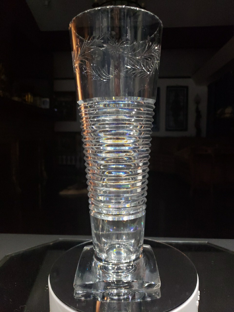 12″ Vase American Brilliant Period Cut Glass Hawkes Rock crystal “Le Moderne”