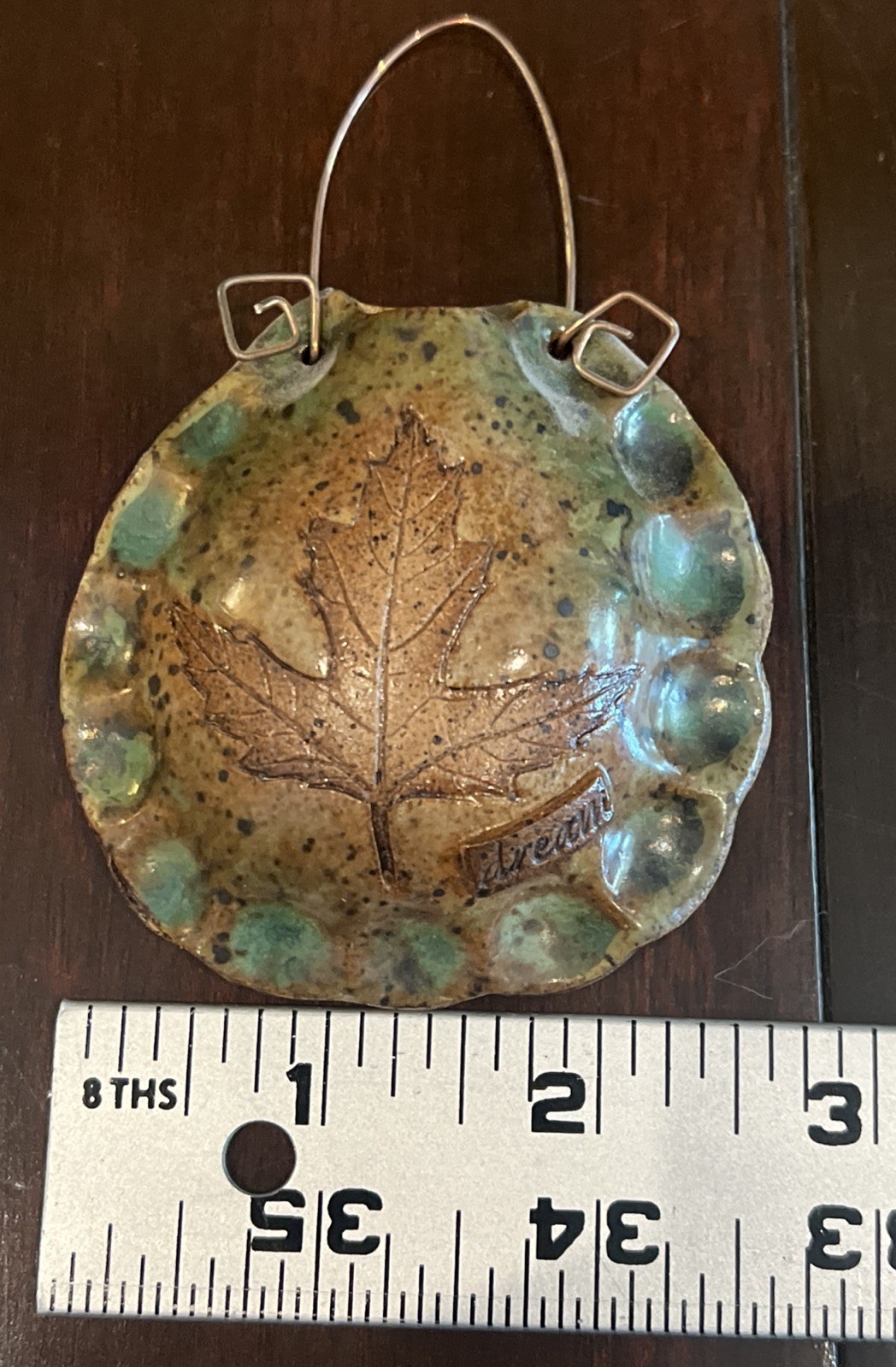 Nature Inspired Art Pottery Wall Pocket, Embossed Leaves Free Mercy Dream