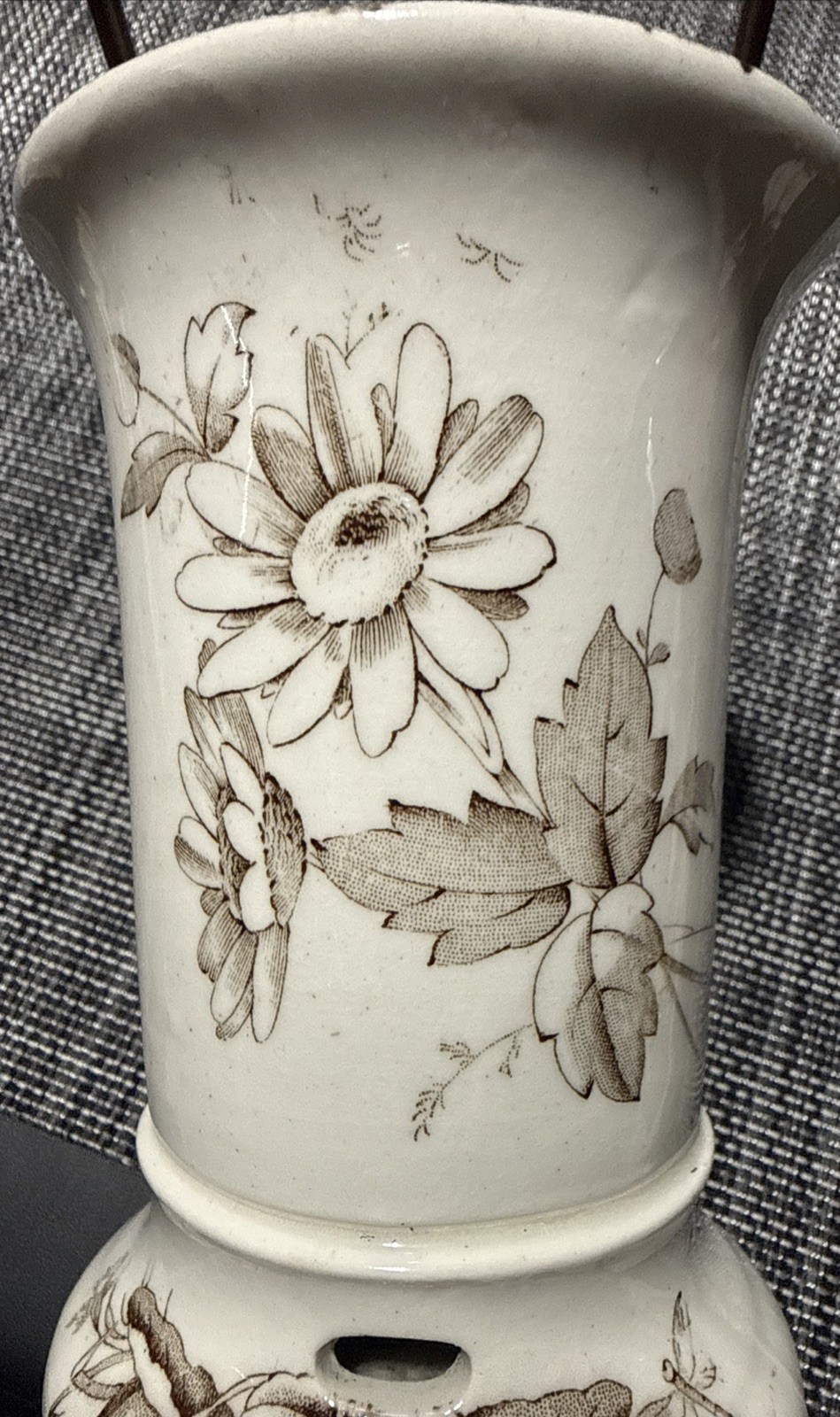 Antique T&R Boote Ironstone Toothbrush Holder Daisy Pattern Brown Transferware