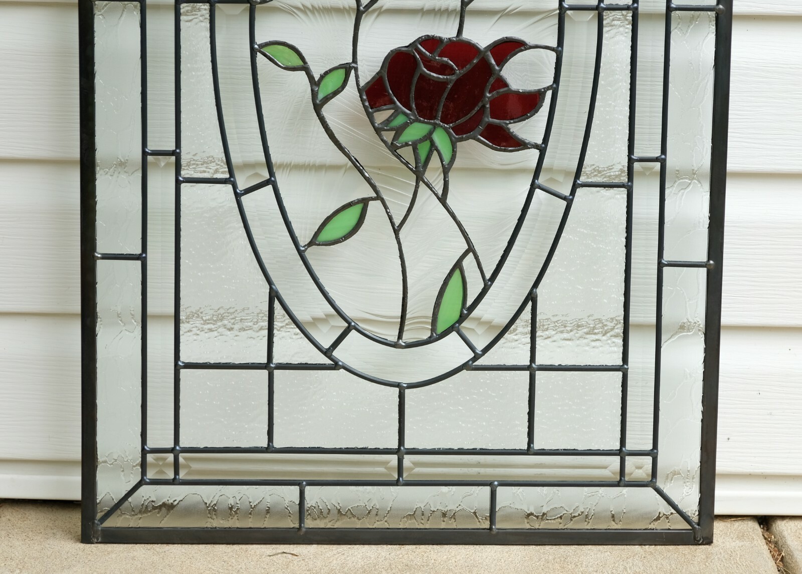20″ x 34″ Stained Glass Window Panel rose blooming