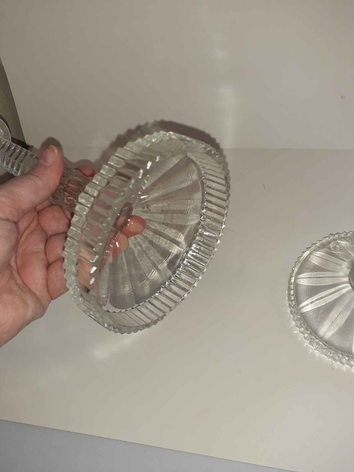 Mid Century Pair Clear Glass twisted Candlesticks