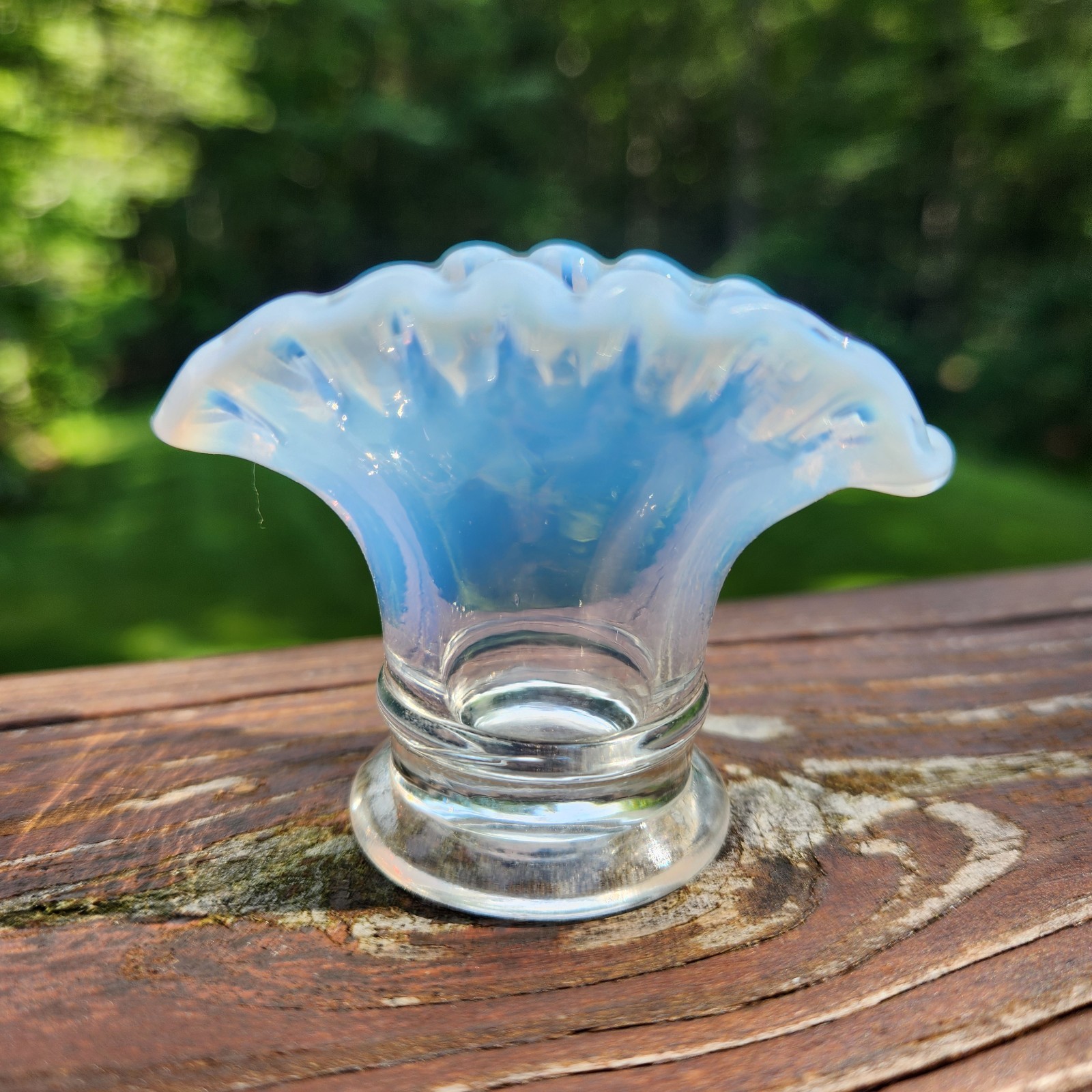 Fenton Vintage Clear French Opalescent Mini Fan Glass Crimped Vase 37 Miniature