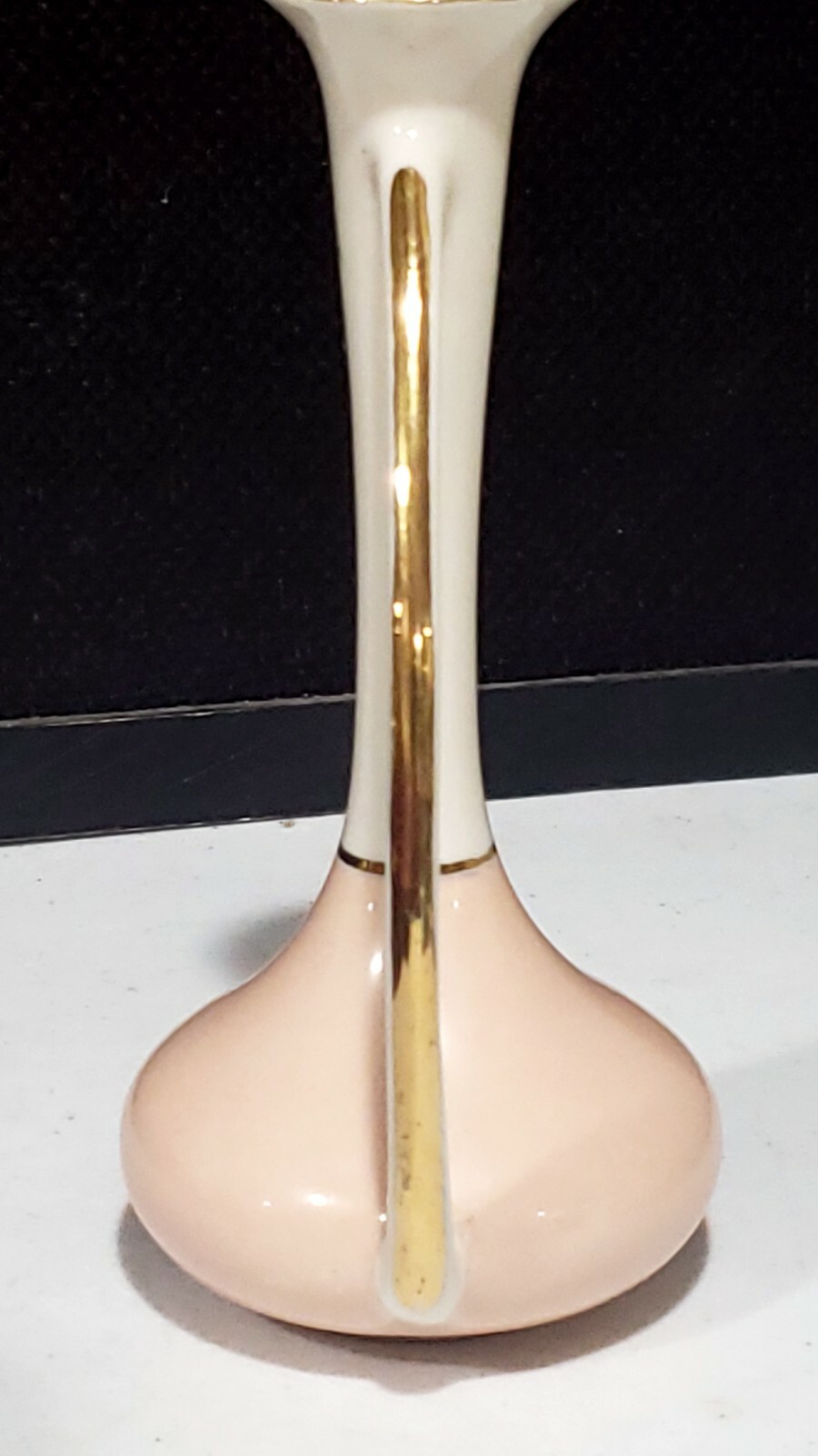 Kaolena California Porcelain Pitcher Bud Vase PInk with Handpainted Flowers Gold