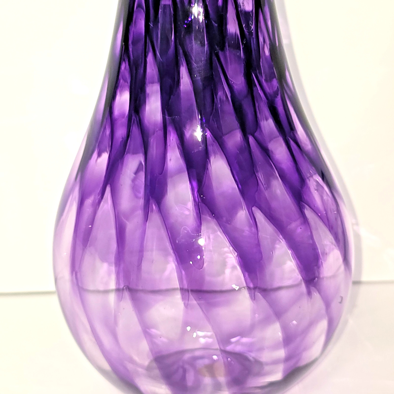 Flame Run Glass Vase Amethyst Zanfirico Swirl Purple Art Glass 10.5″ Luxury Vase