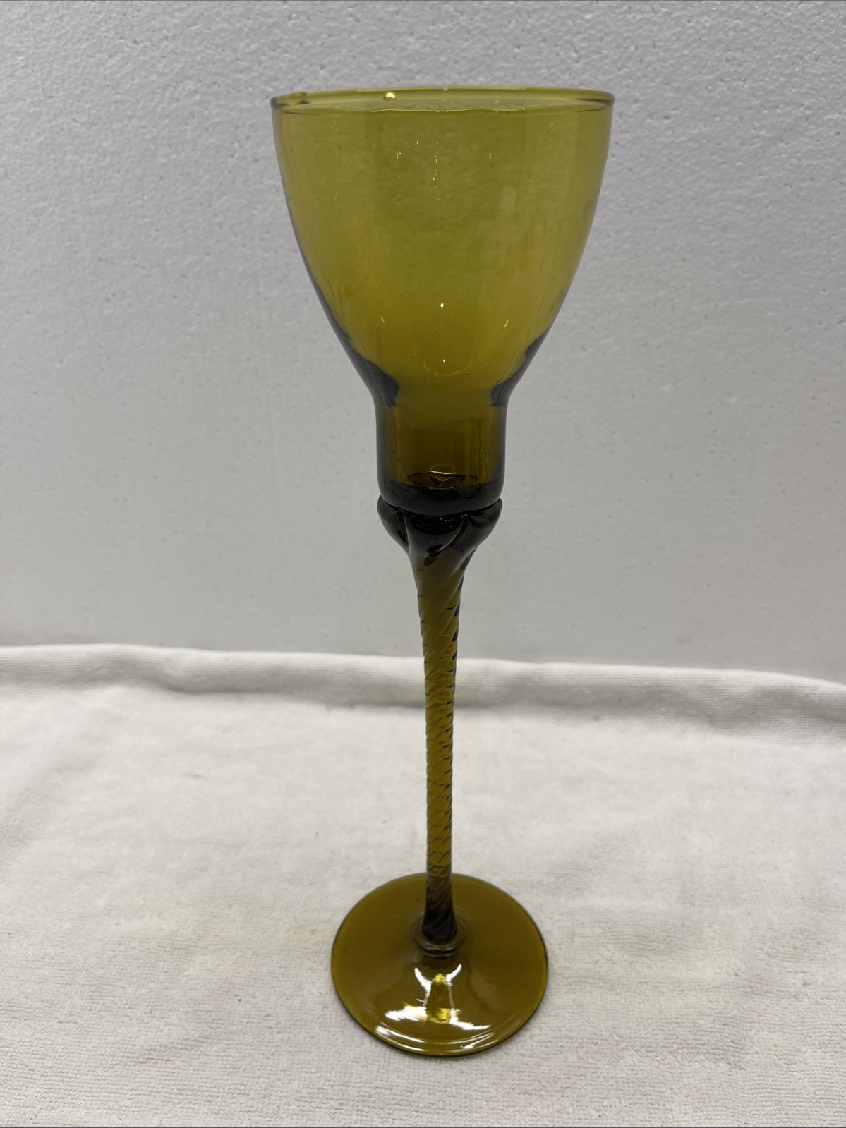 Vintage German art Avacado Green Glass Hand Blown Candle Stick 11.5”