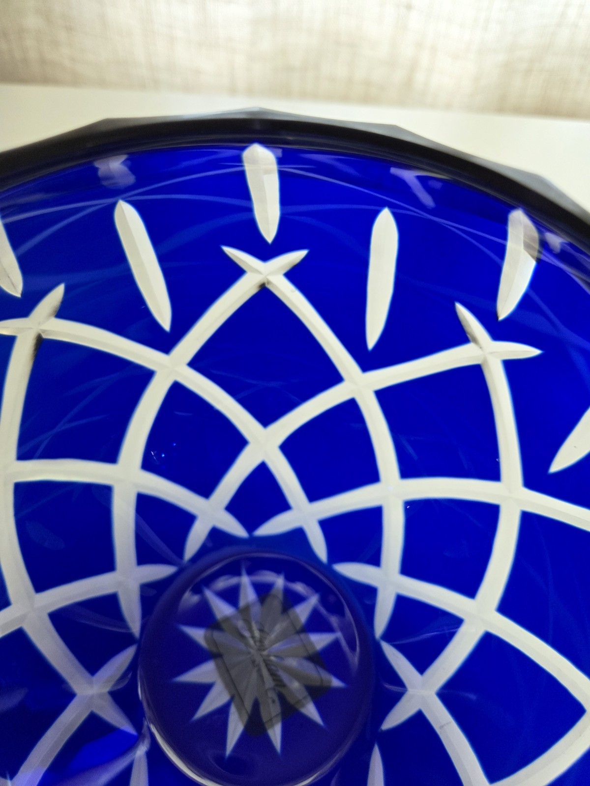 GORHAM LADY ANNE 7” Cobalt Sapphire Blue Cut to Clear Crystal Rose Bowl EUC