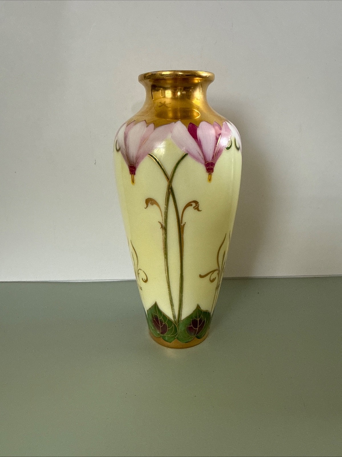 Antique Pickard Vase Art Nouveau Floral and Gold Accents