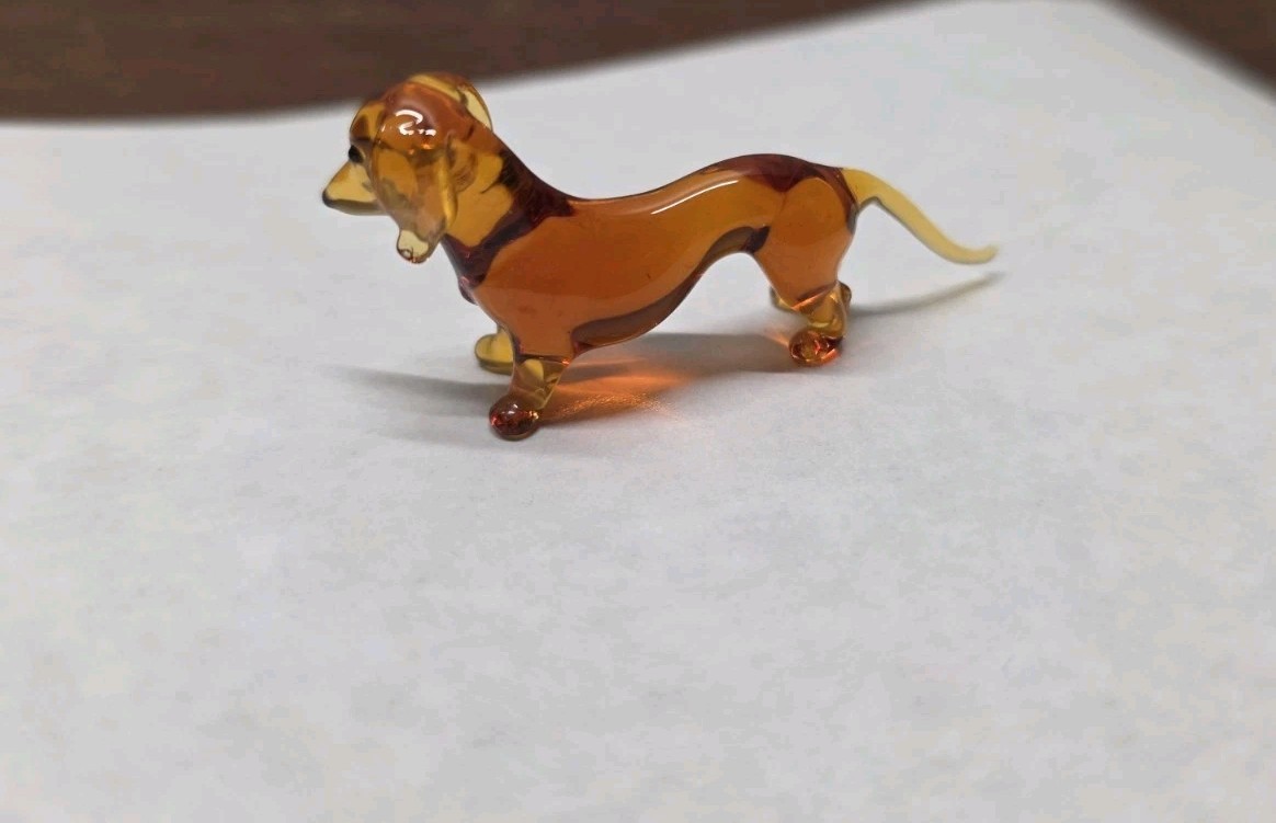 amber hand-blown art glass dachshund dog Miniature figurine