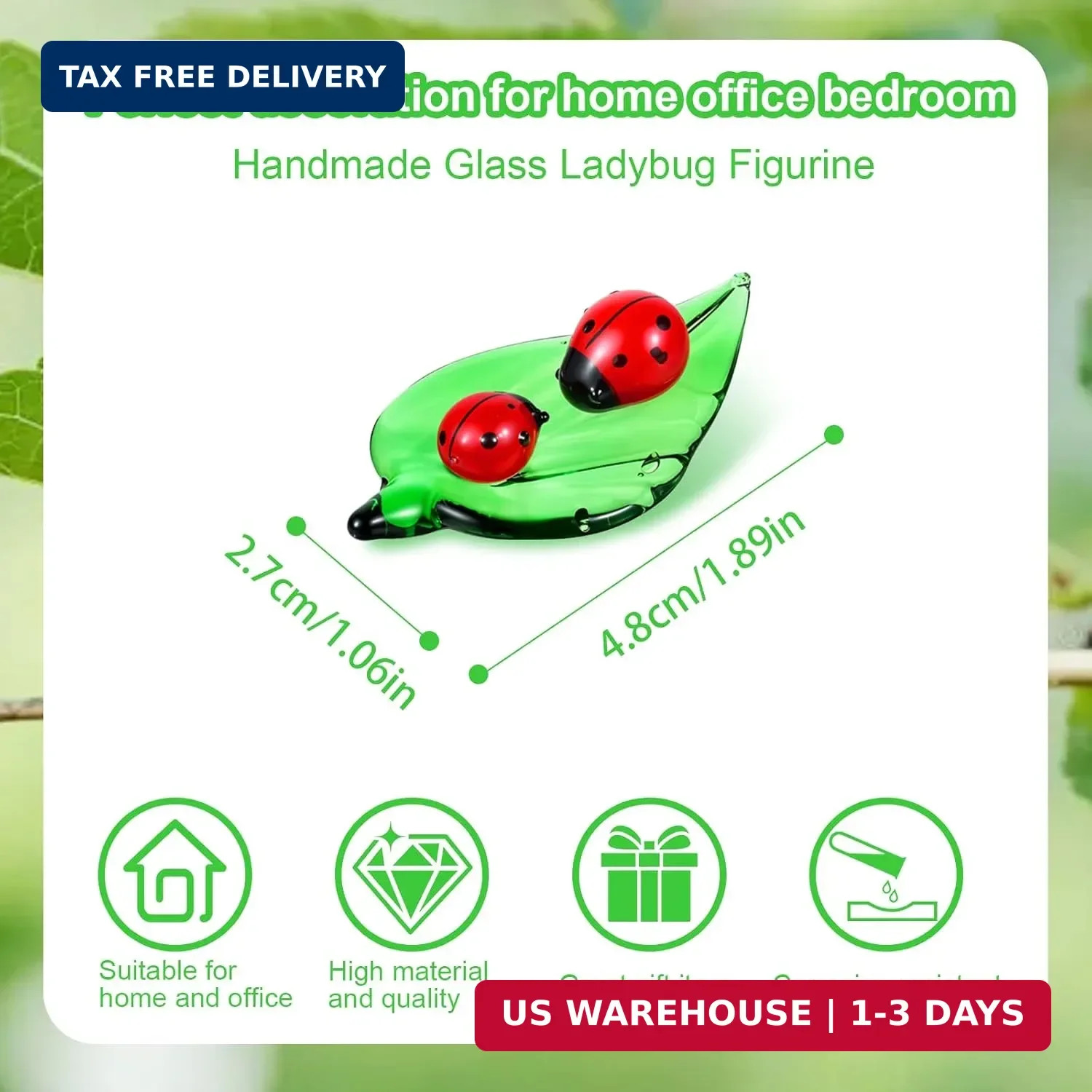 Ymapinc Crystal Glass Ladybug Figurine, Tiny 1.9″ Long Leaf Glass Animal Figurin