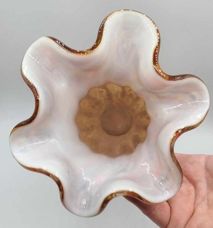 Vintage Fenton Hand Blown Vasa Murrhina 14.5”H Cased Spangle Glass Vase