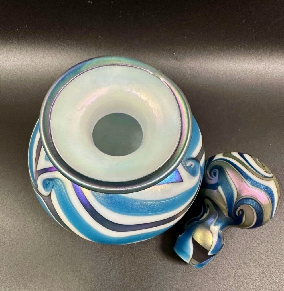 2014 Charles Lotton Signed & Dated Art Glass Perfume Bottle Vase Multi Swirl