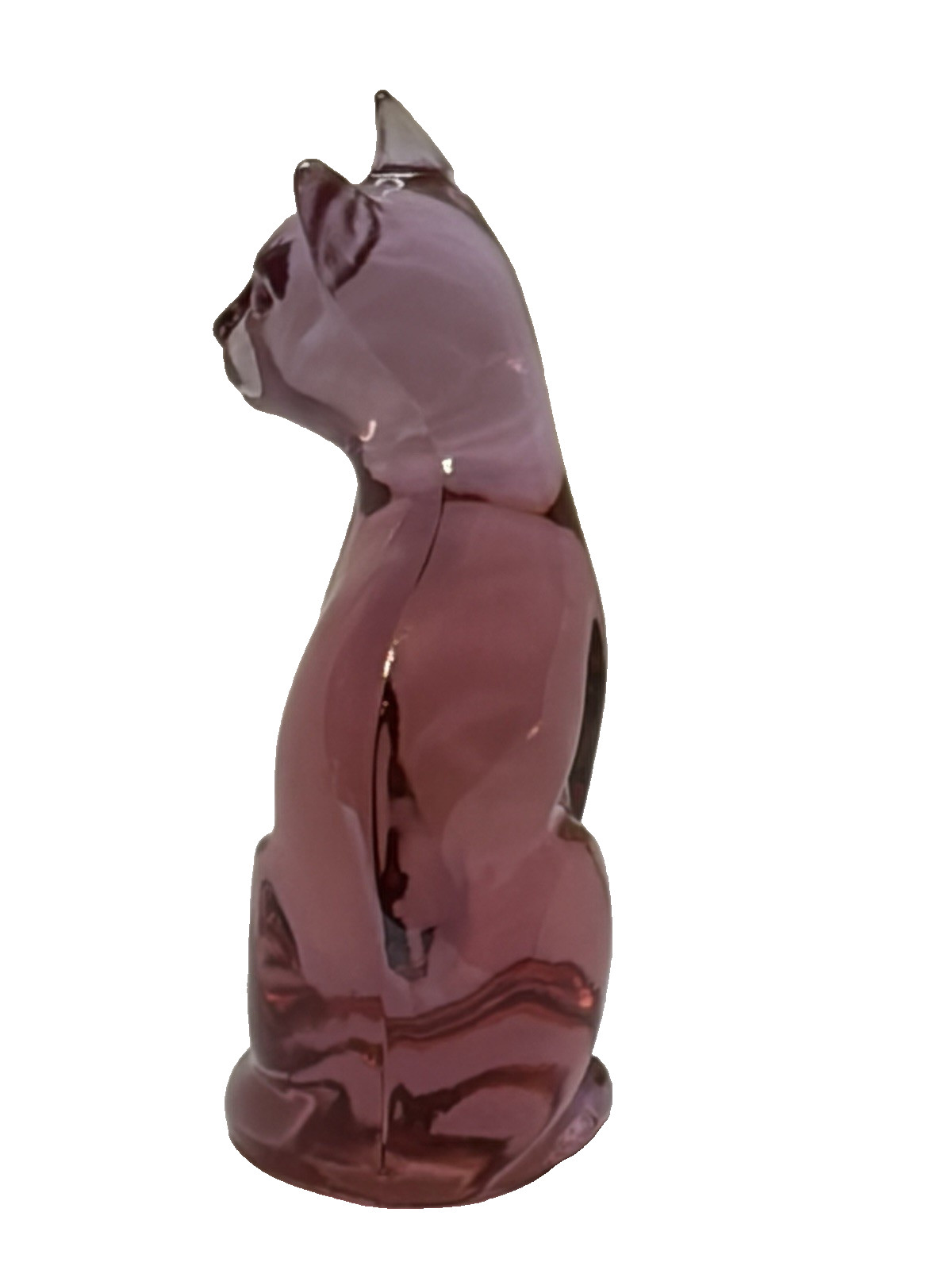 Fenton Pink Cranberry Art Glass Sitting Cat Kitten Figurine 5″