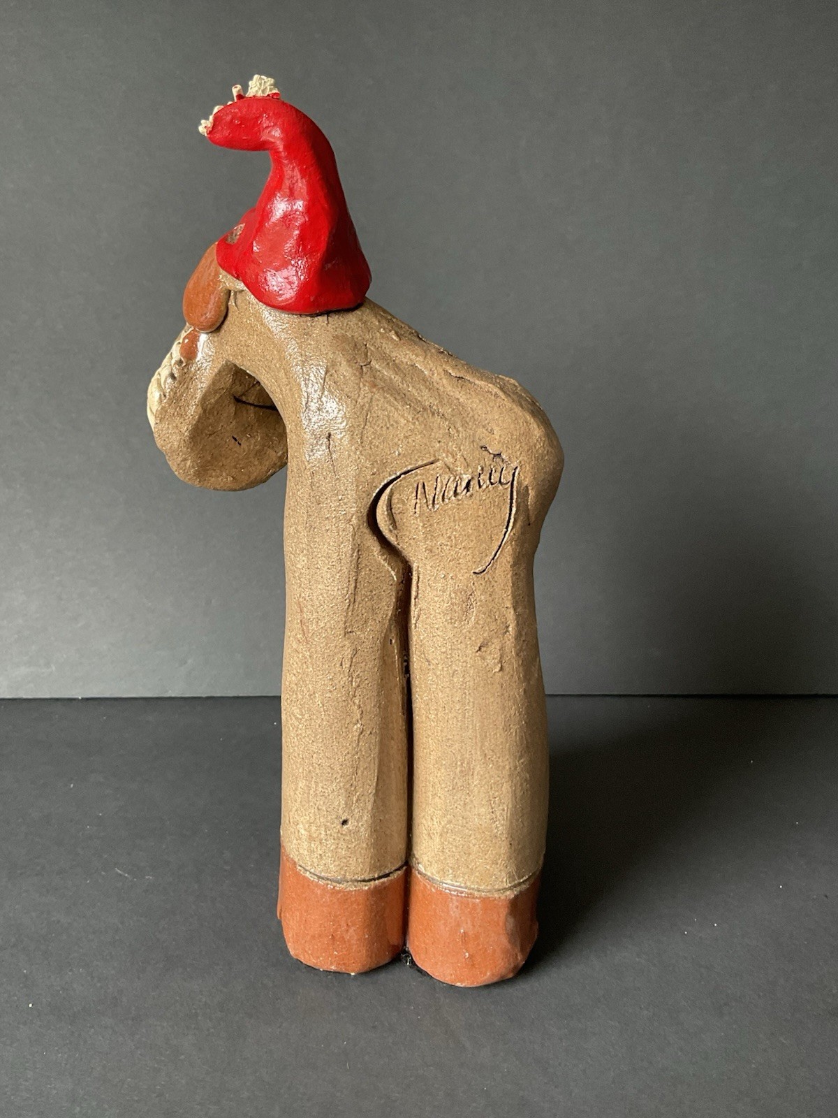Nancy Hicks Folk Art Pottery Santa’s Reindeer Figure Whimsical Christmas Signed