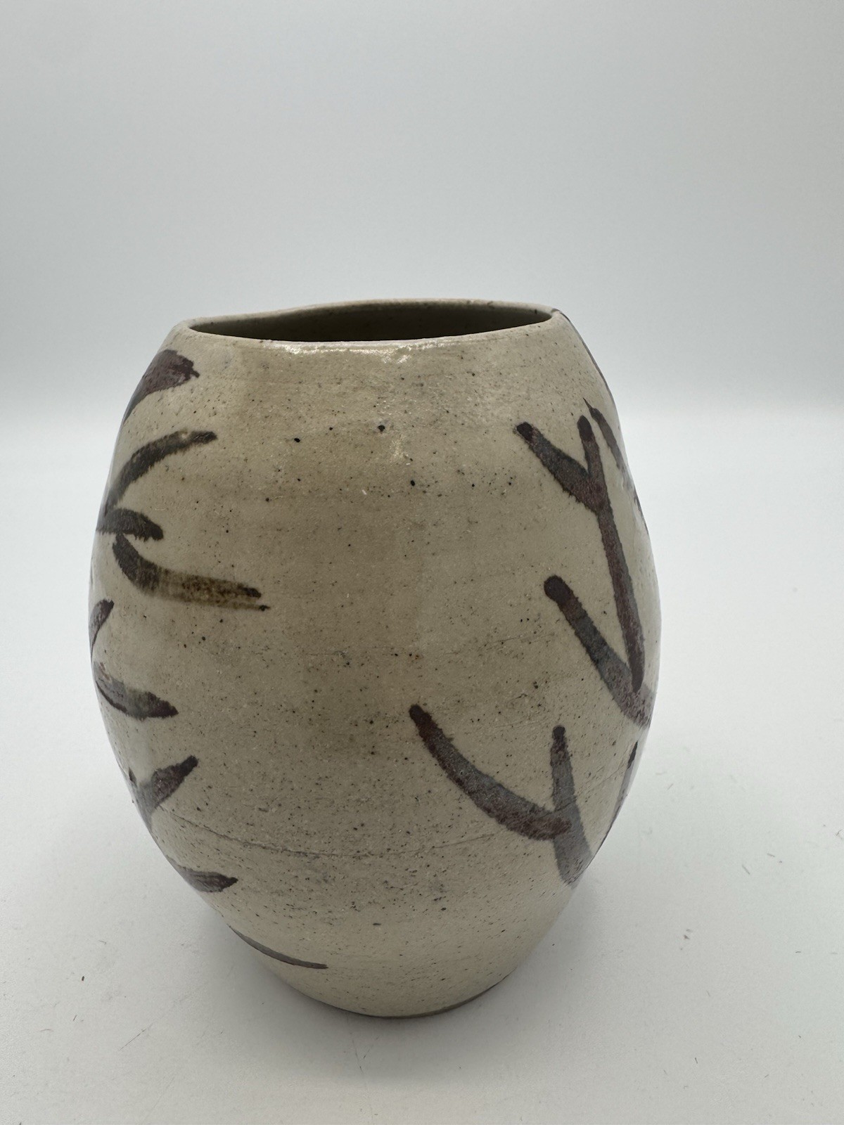 Signed Studio Pottery Vase Tree Motif Hand Thrown Stoneware Rustic Woodland 4.5″