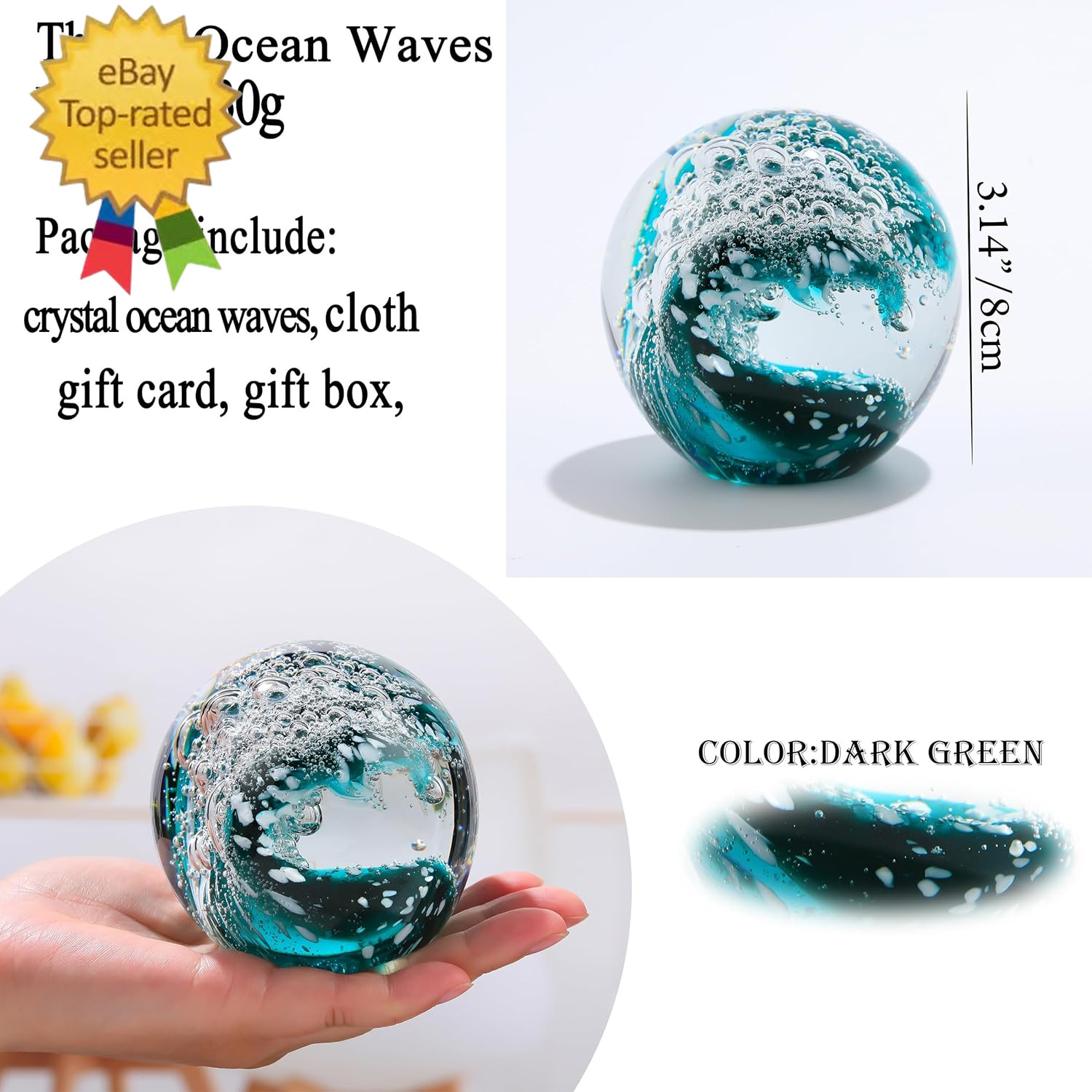 Hand Blown Ocean Waves Crystal Ball – Glass Collectible Figurines Spere