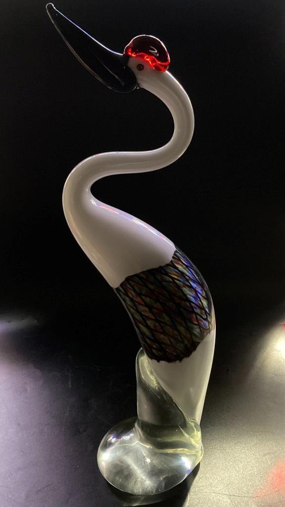 TALL 17 1/8 INCH VINTAGE MURANO HAND BLOWN GLASS HERON FIGURINE!