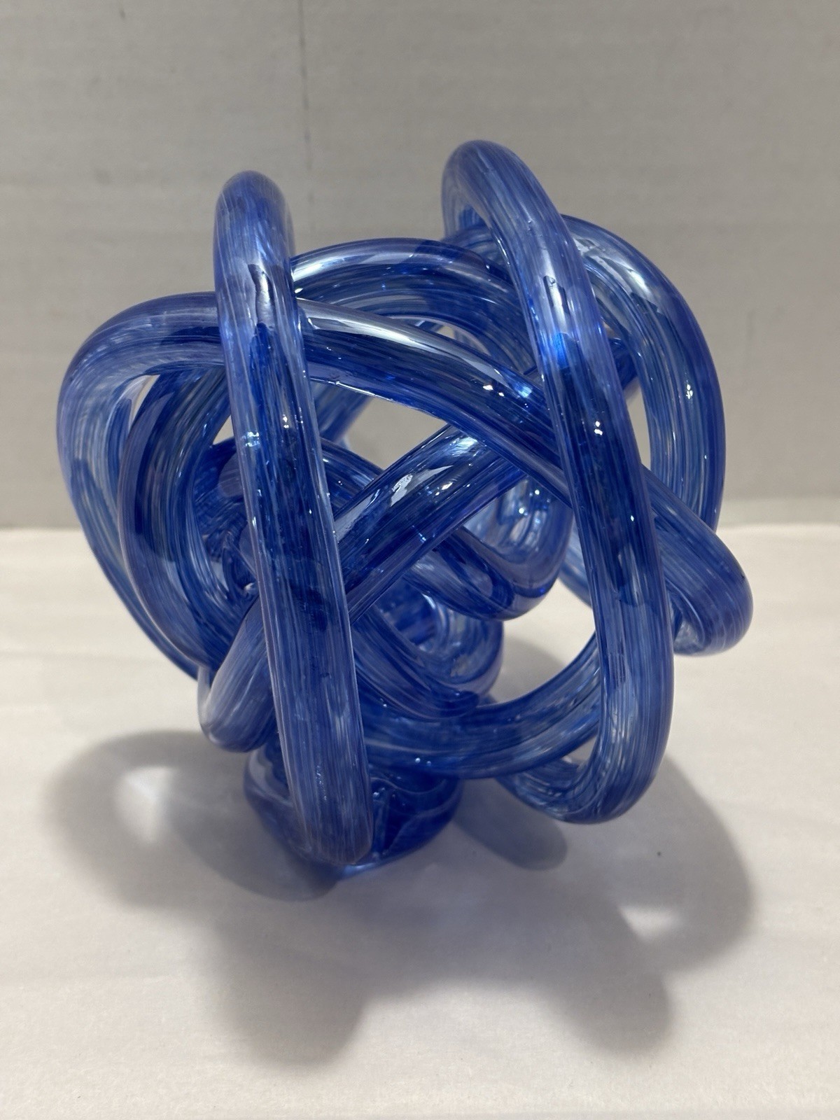 Murano Style Infinity Knot Hand Blown Art Glass Blue Endless Love Sculpture
