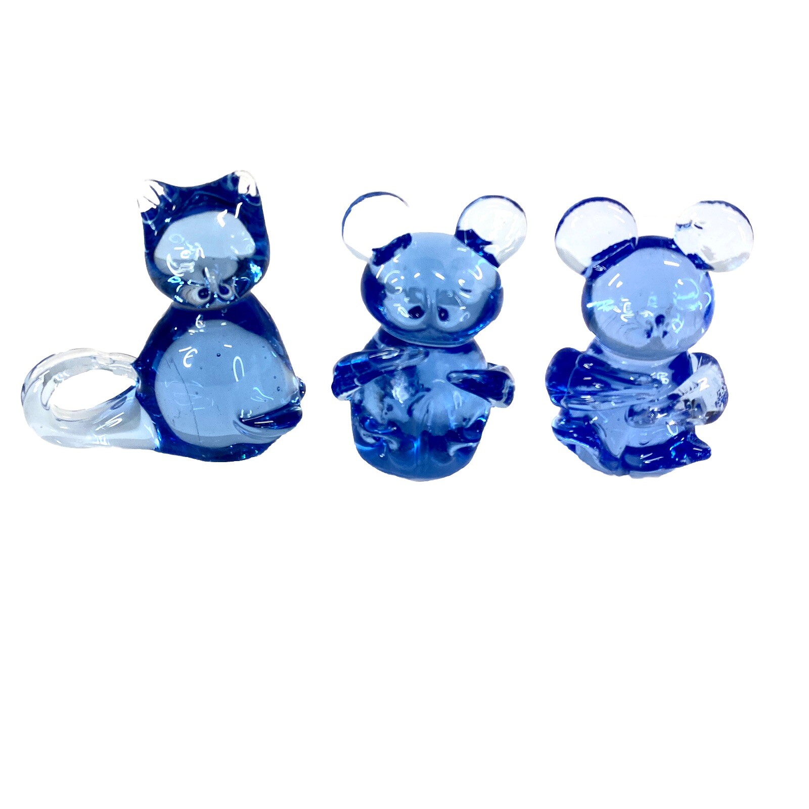 3″ U.S. Commemorative Fine Art Gallery Blue Glass Figurines Koala Cat Mouse