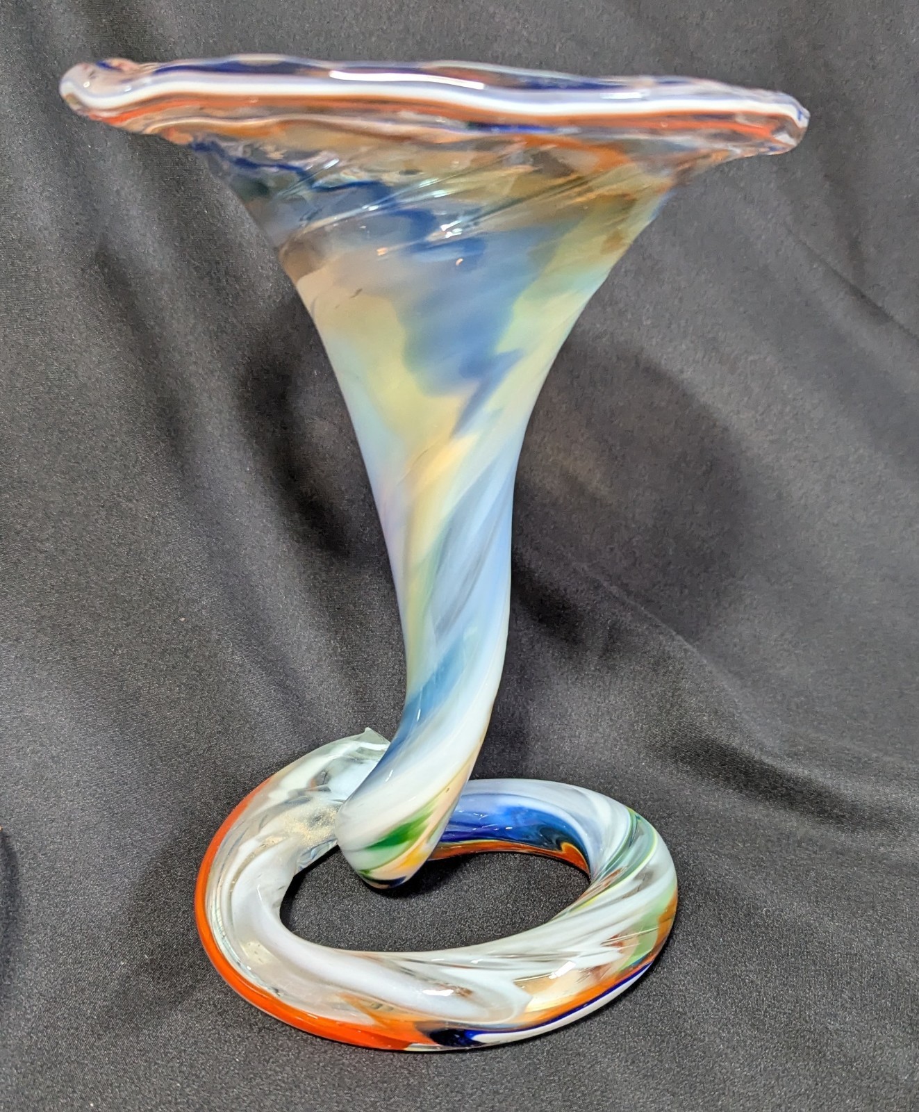 Hand Blown Art Glass Trumpet Vase Swirl Sooner Ozark 1980s